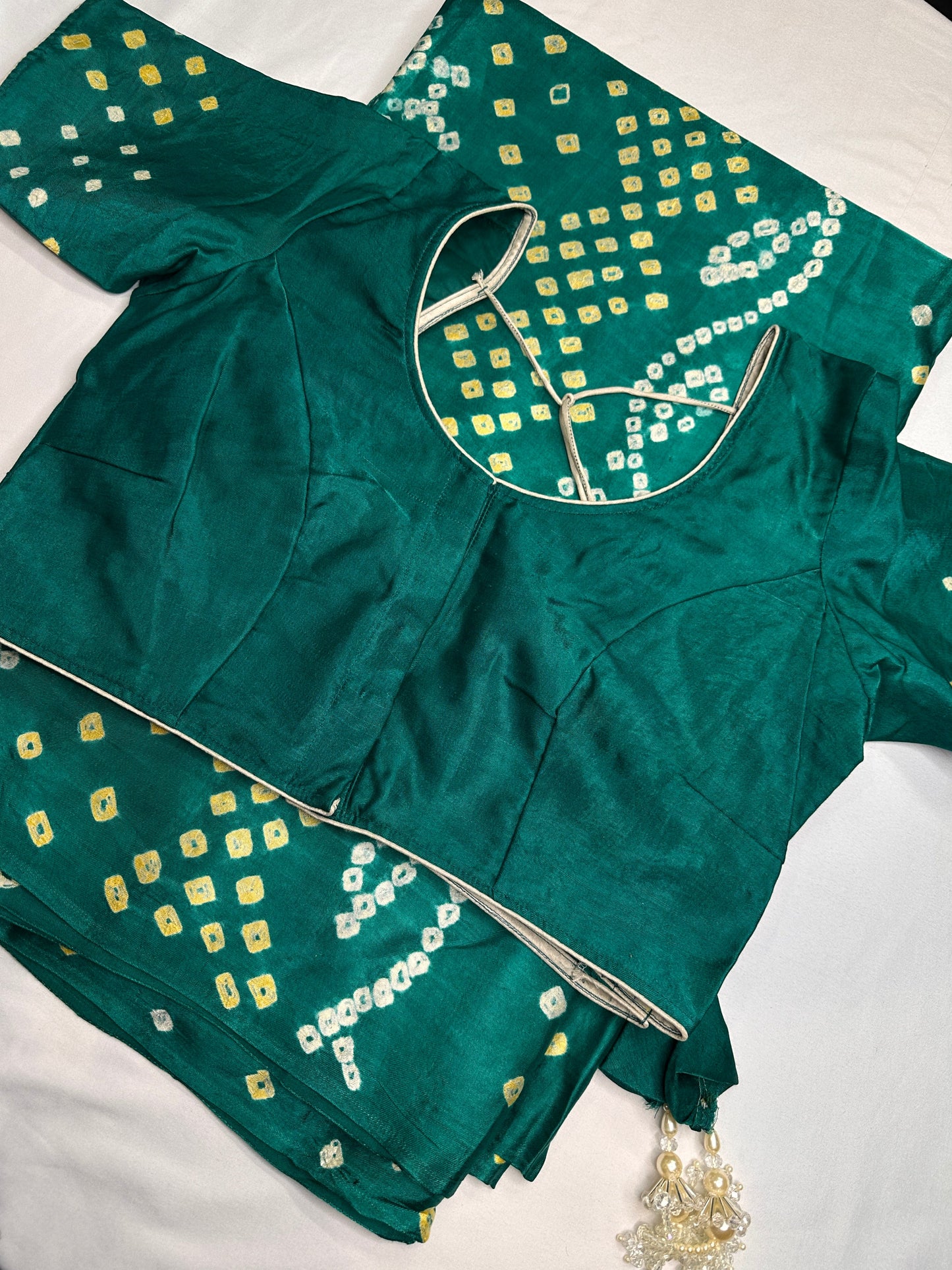 Bandhani Bhandej Green Modal Silk Saree