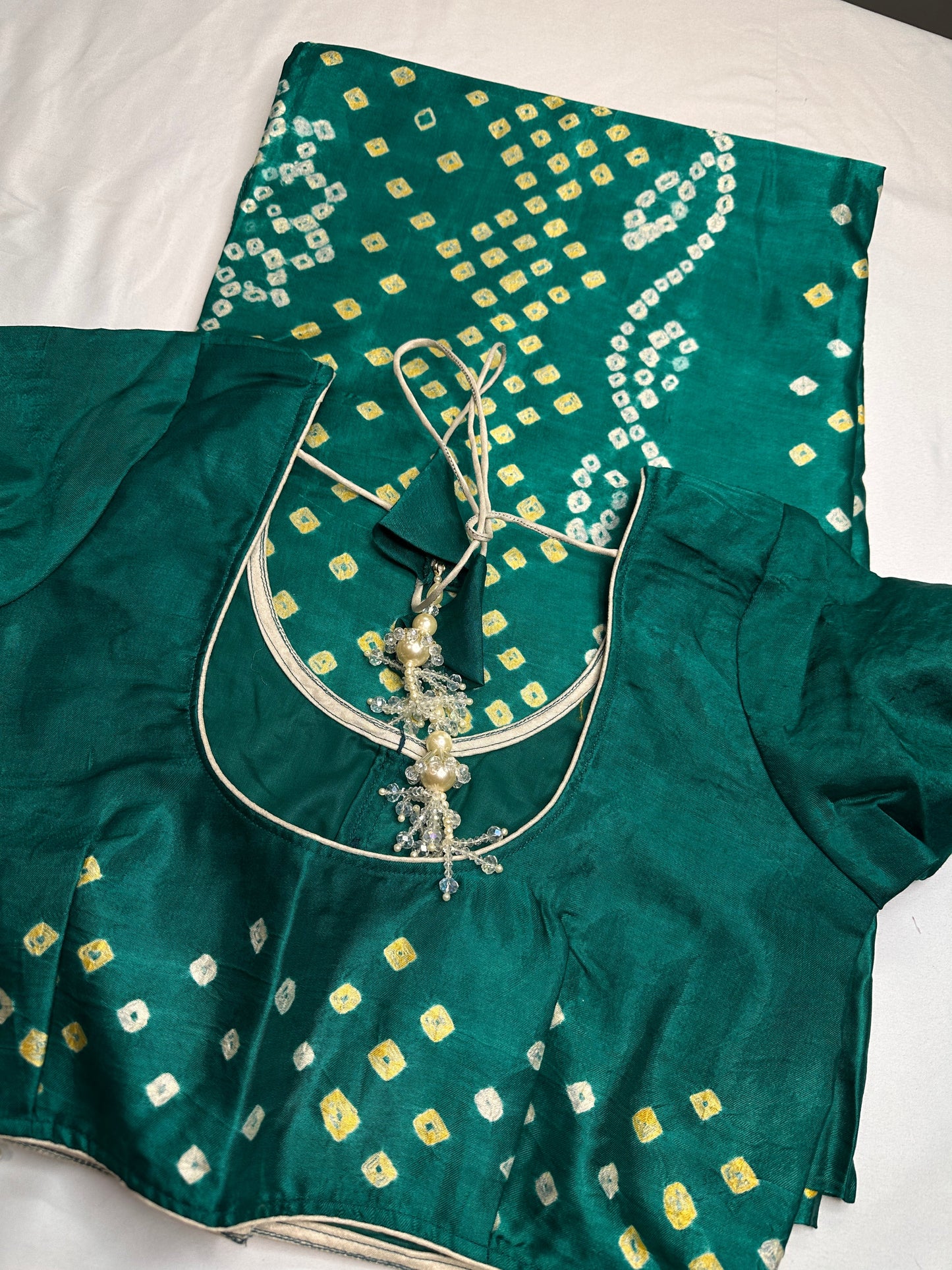 Bandhani Bhandej Green Modal Silk Saree