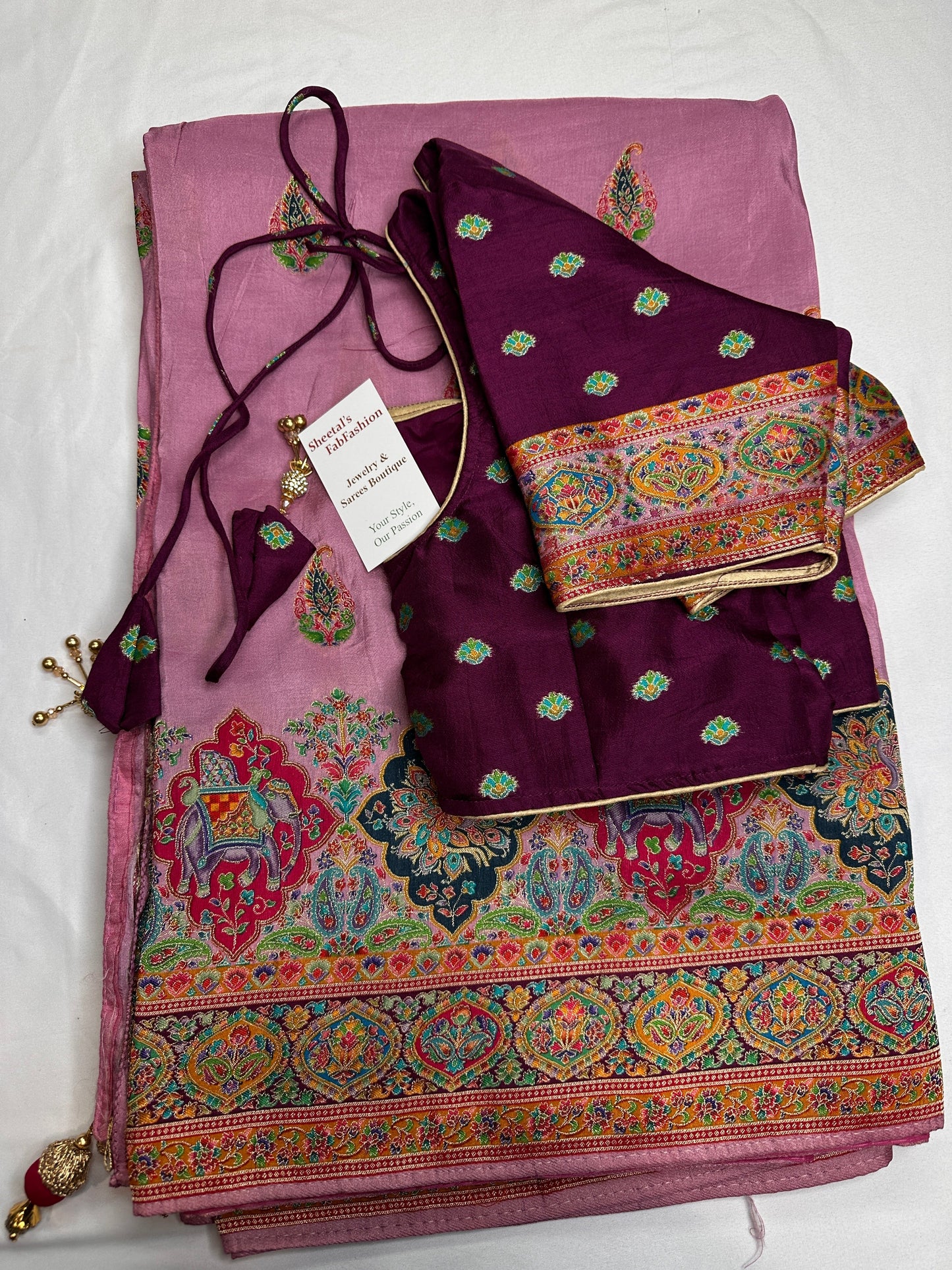 Pasmhmina Silk Mauve Pink Weaving Saree