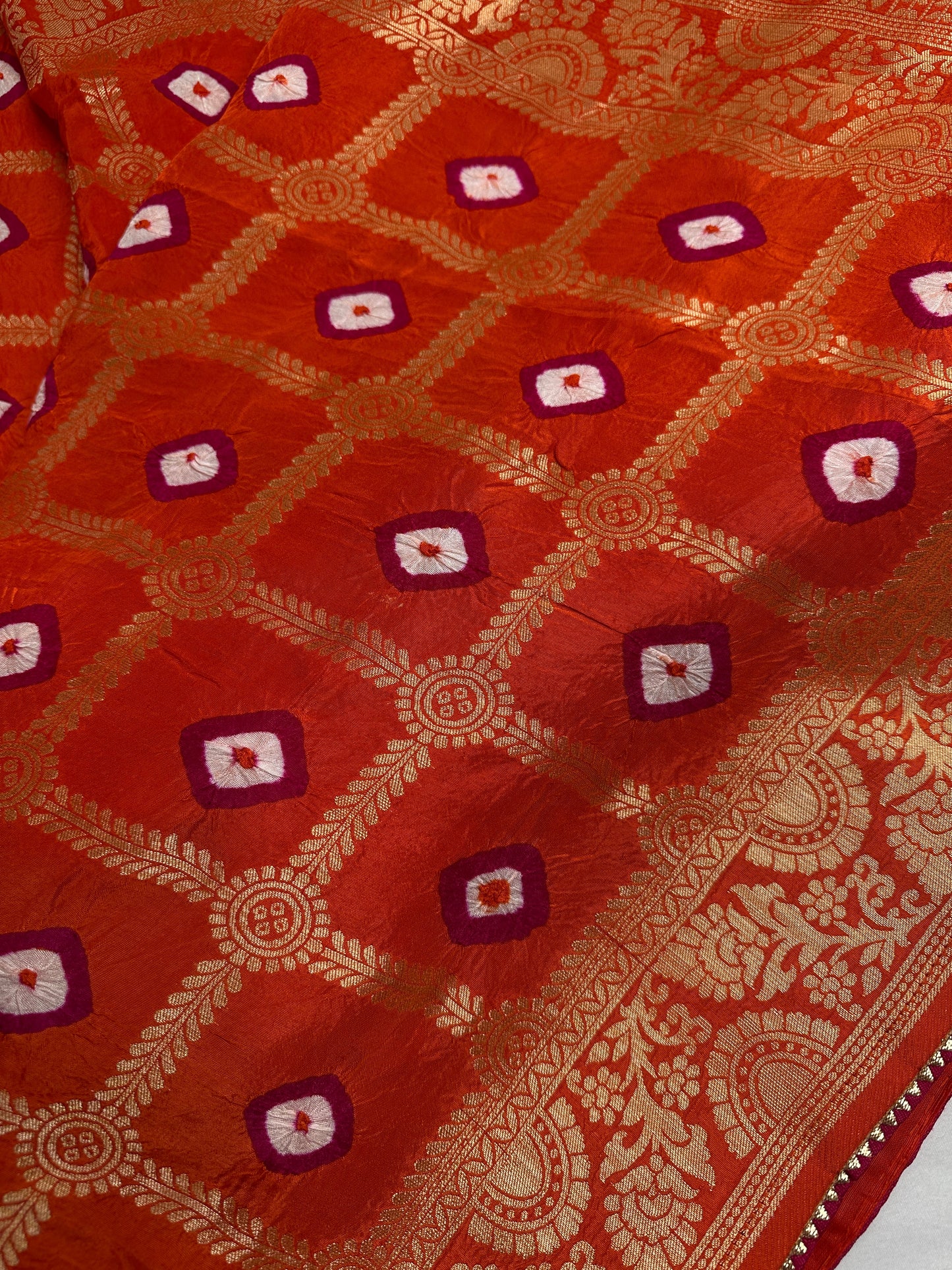 Bandhani Bhandej Gharchola orange Silk Saree