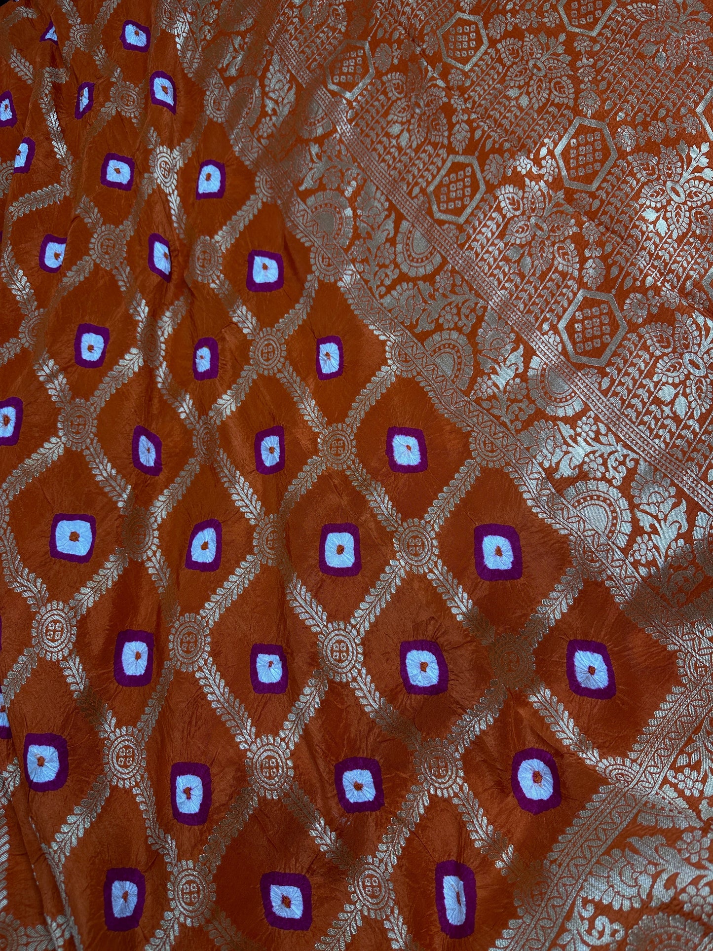 Bandhani Bhandej Gharchola orange Silk Saree