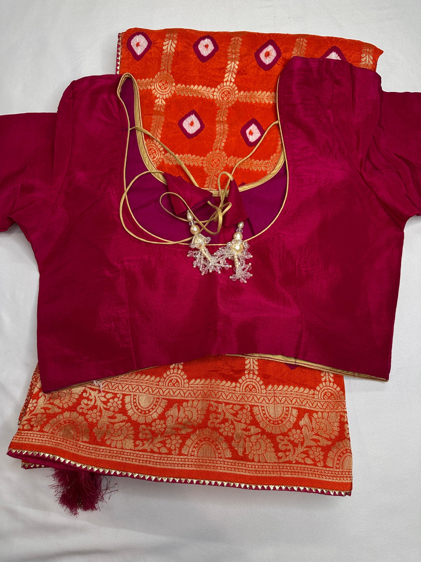 Bandhani Bhandej Gharchola orange Silk Saree