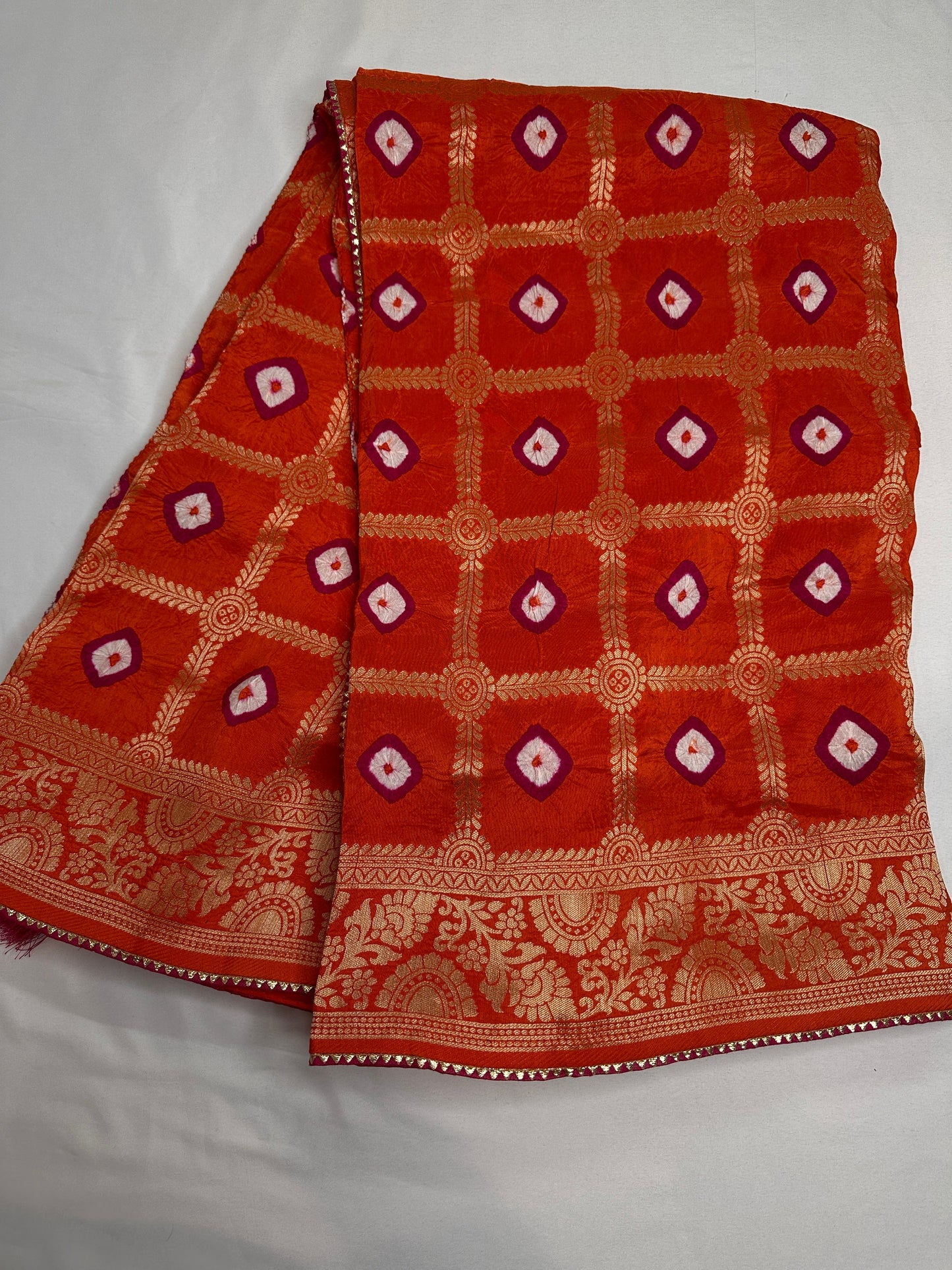 Bandhani Bhandej Gharchola orange Silk Saree