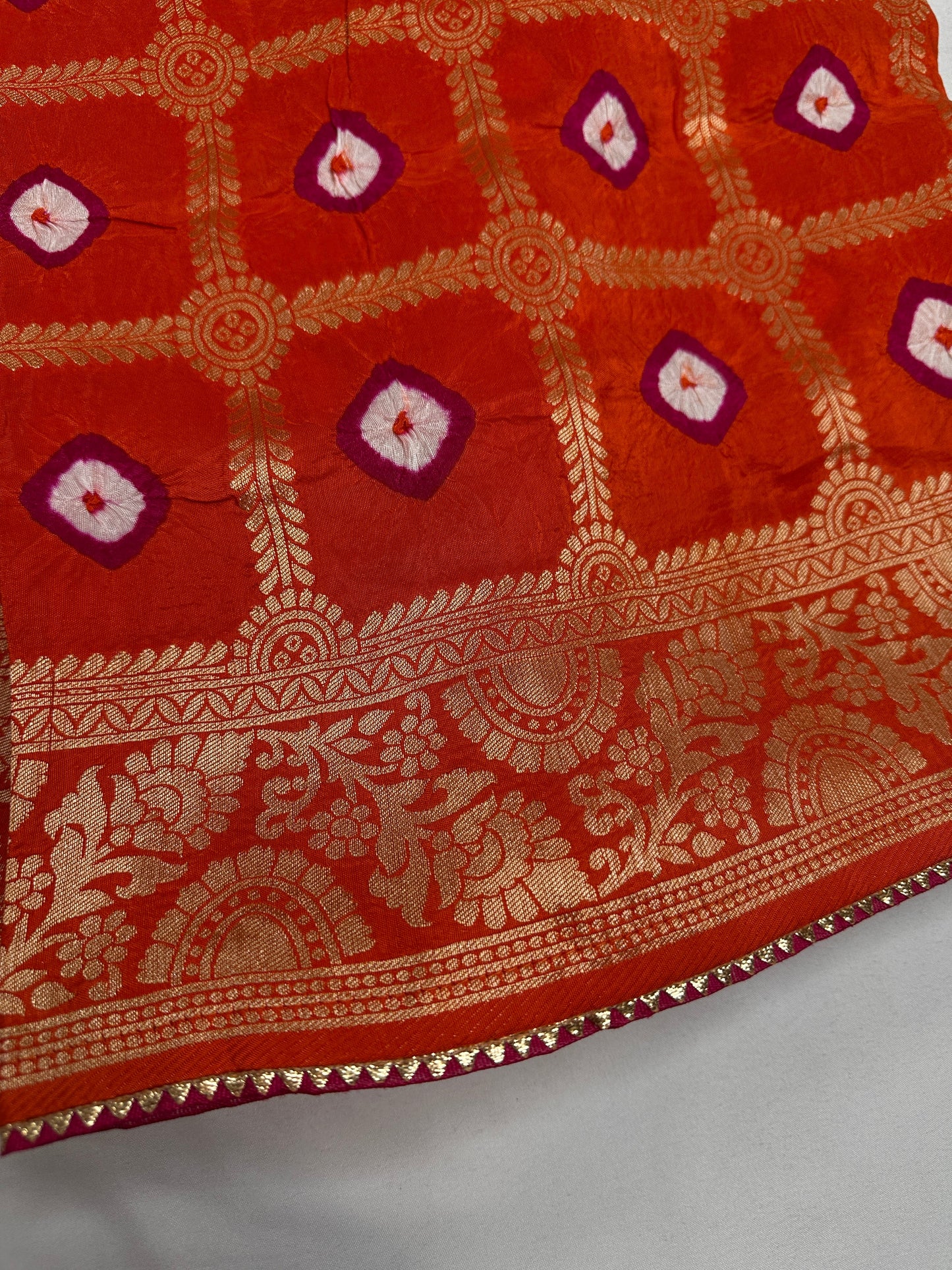 Bandhani Bhandej Gharchola orange Silk Saree