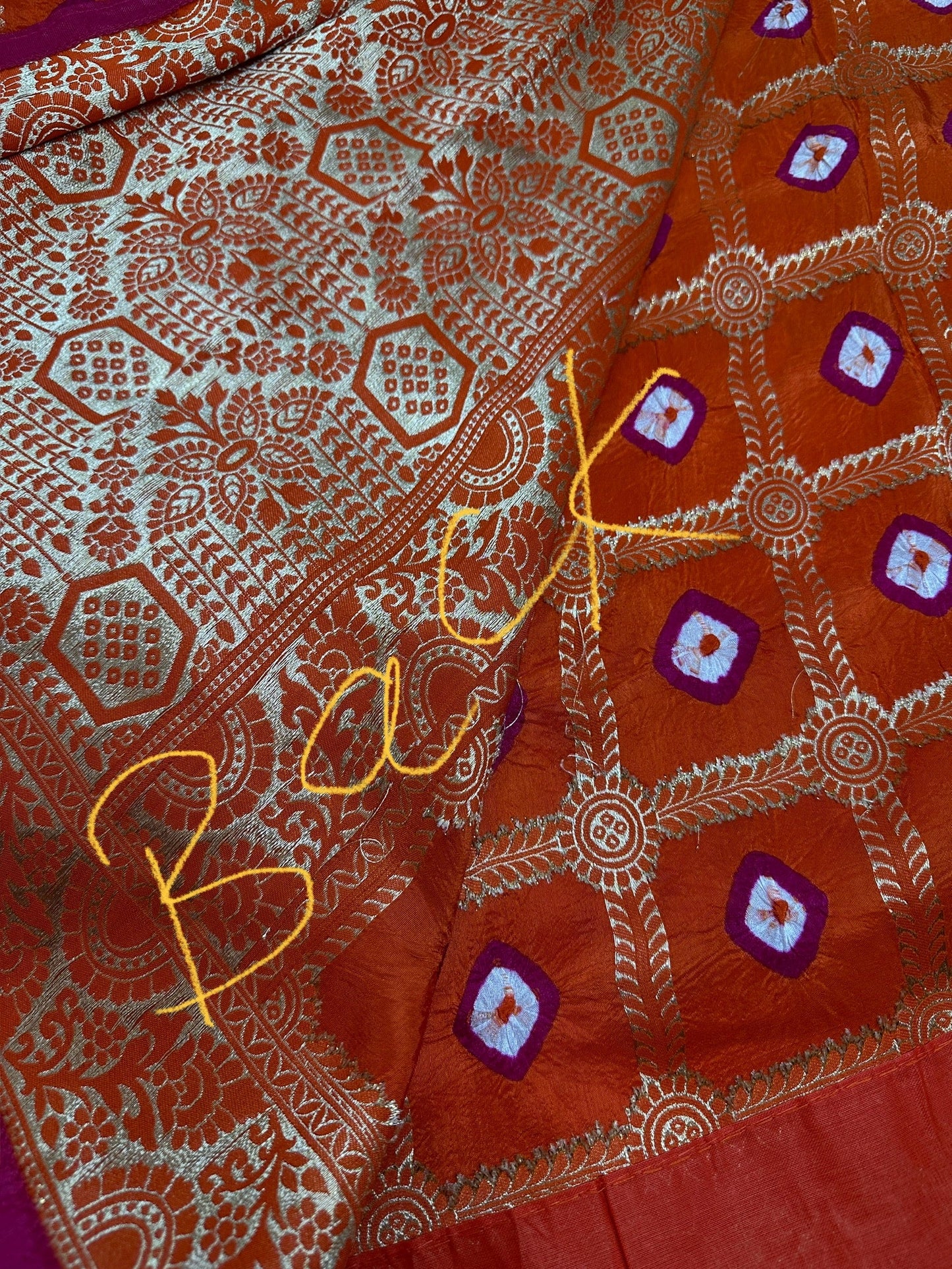 Bandhani Bhandej Gharchola orange Silk Saree
