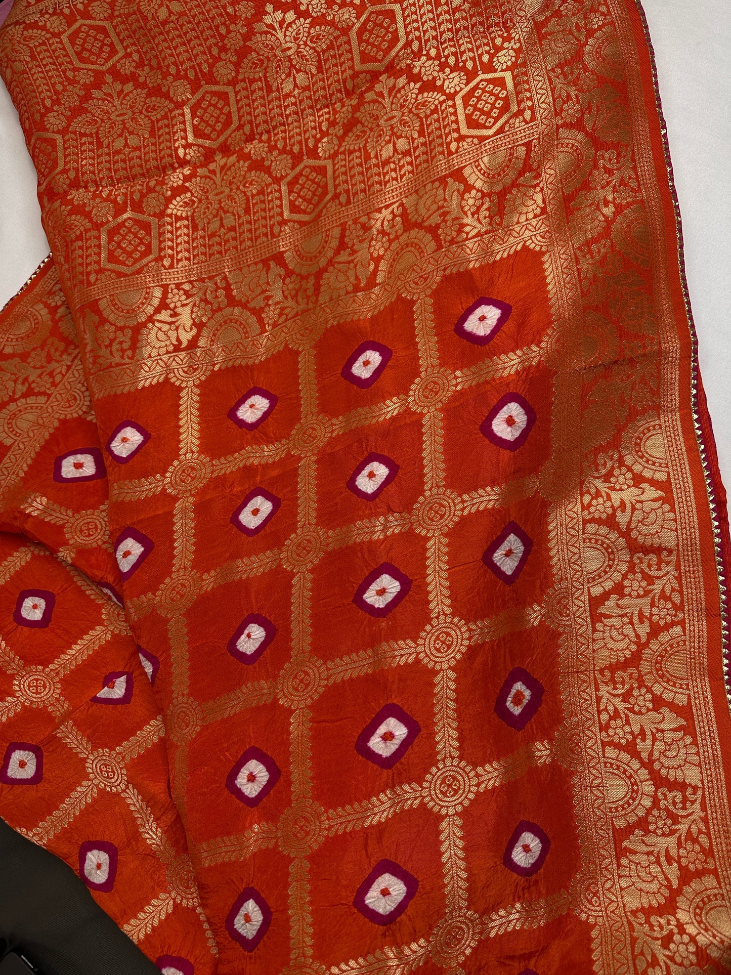 Bandhani Bhandej Gharchola orange Silk Saree