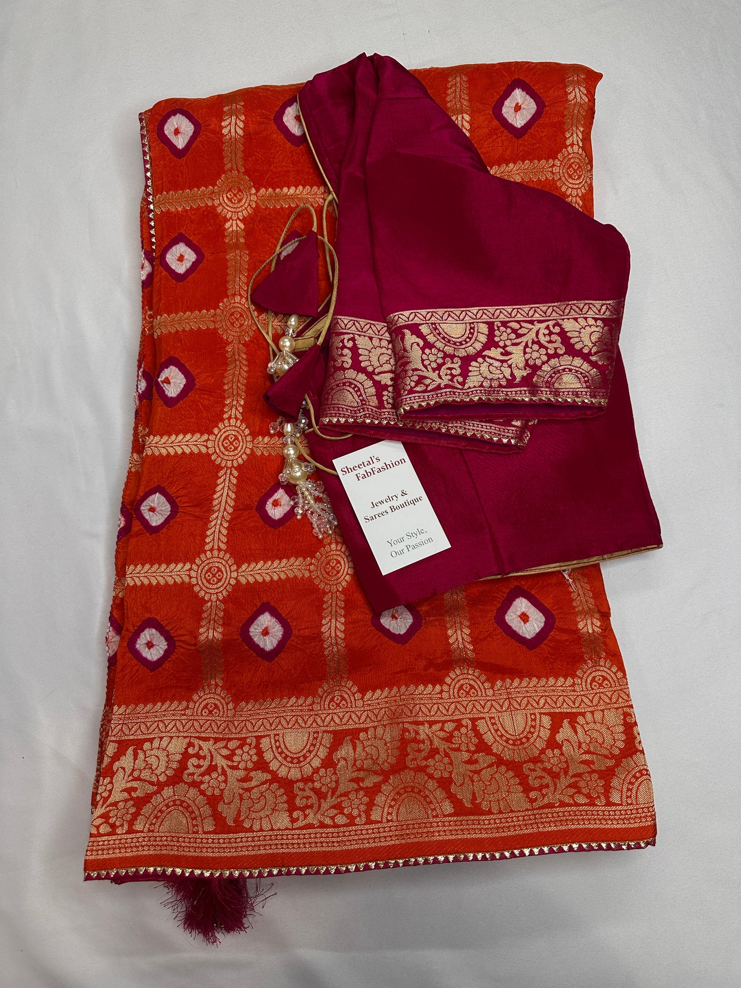 Bandhani Bhandej Gharchola orange Silk Saree