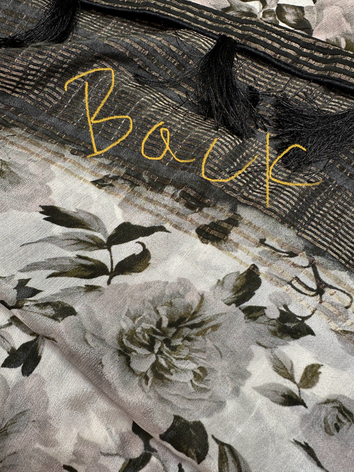 Floral Pure Chiffon Green Grey Saree