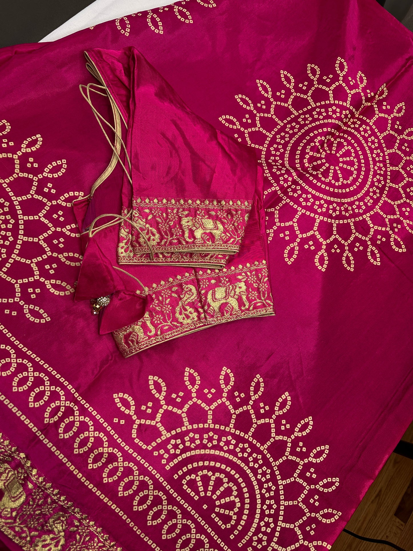 Bandhani Bhandej Pink Gajji Silk Saree