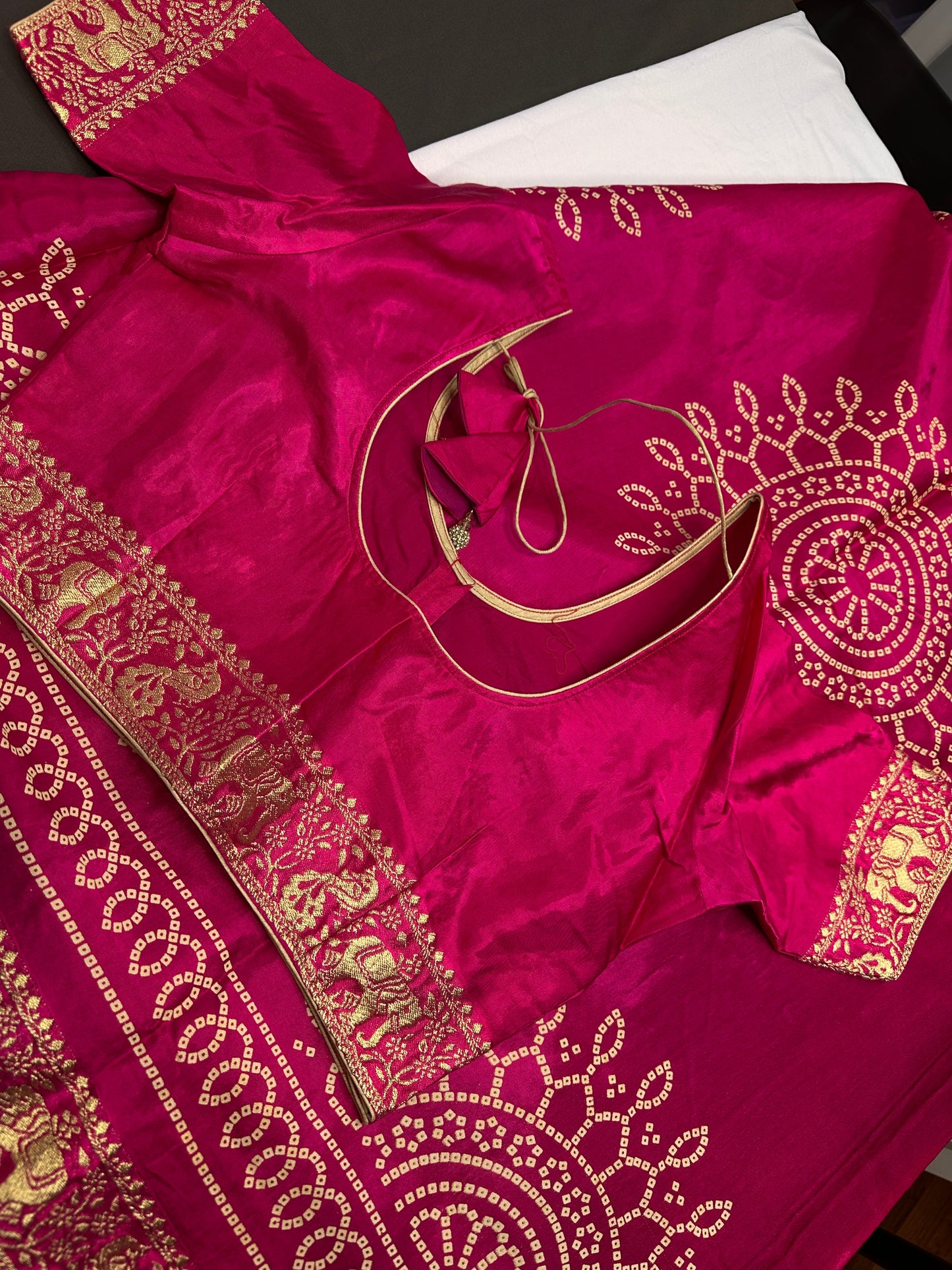 Bandhani Bhandej Pink Gajji Silk Saree