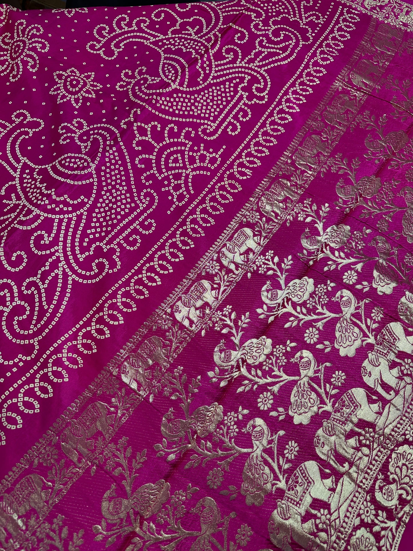 Bandhani Bhandej Pink Gajji Silk Saree