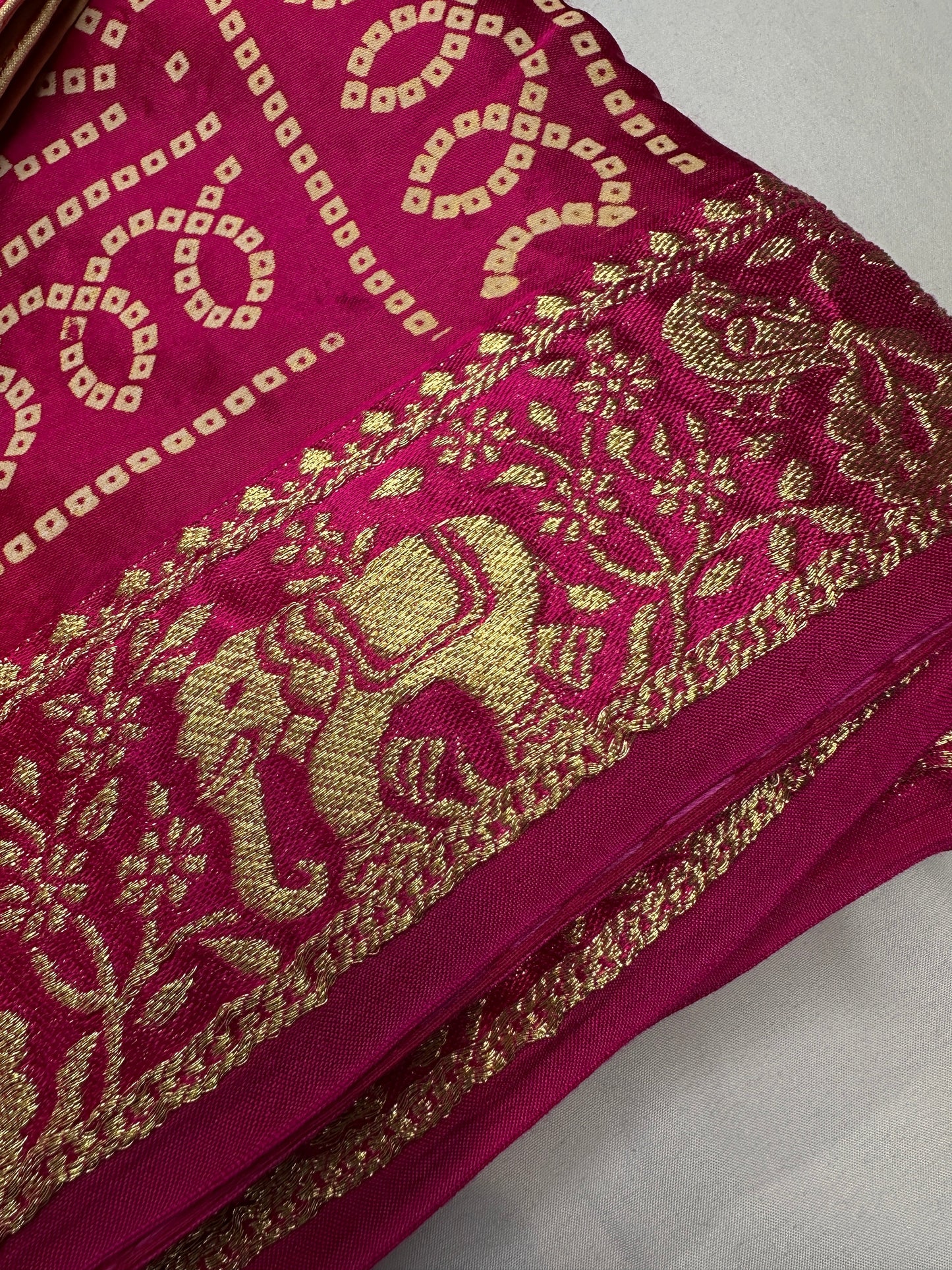 Bandhani Bhandej Pink Gajji Silk Saree