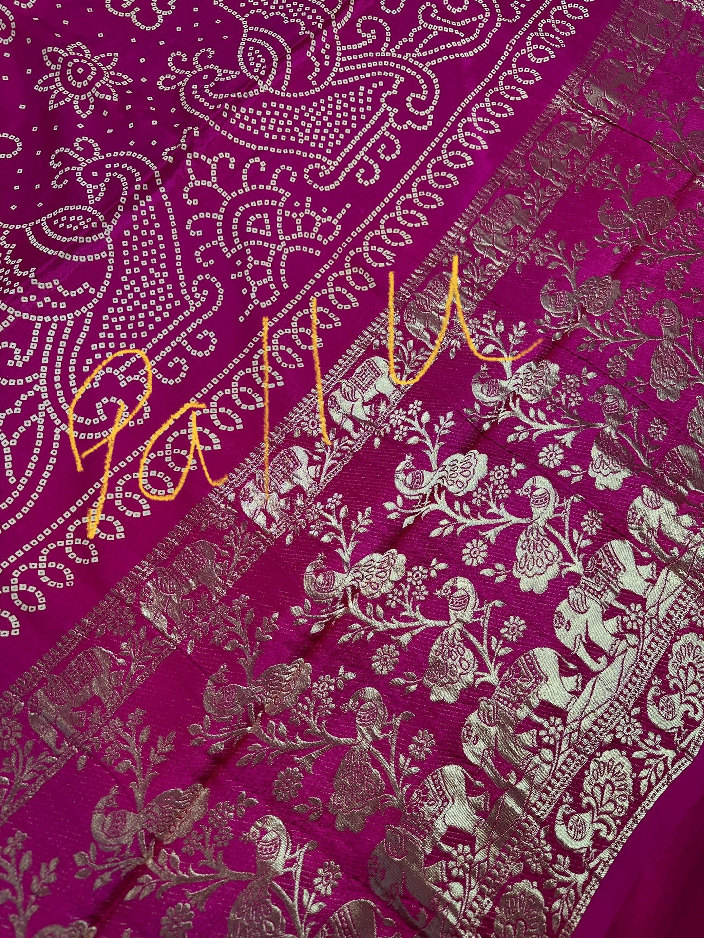 Bandhani Bhandej Pink Gajji Silk Saree