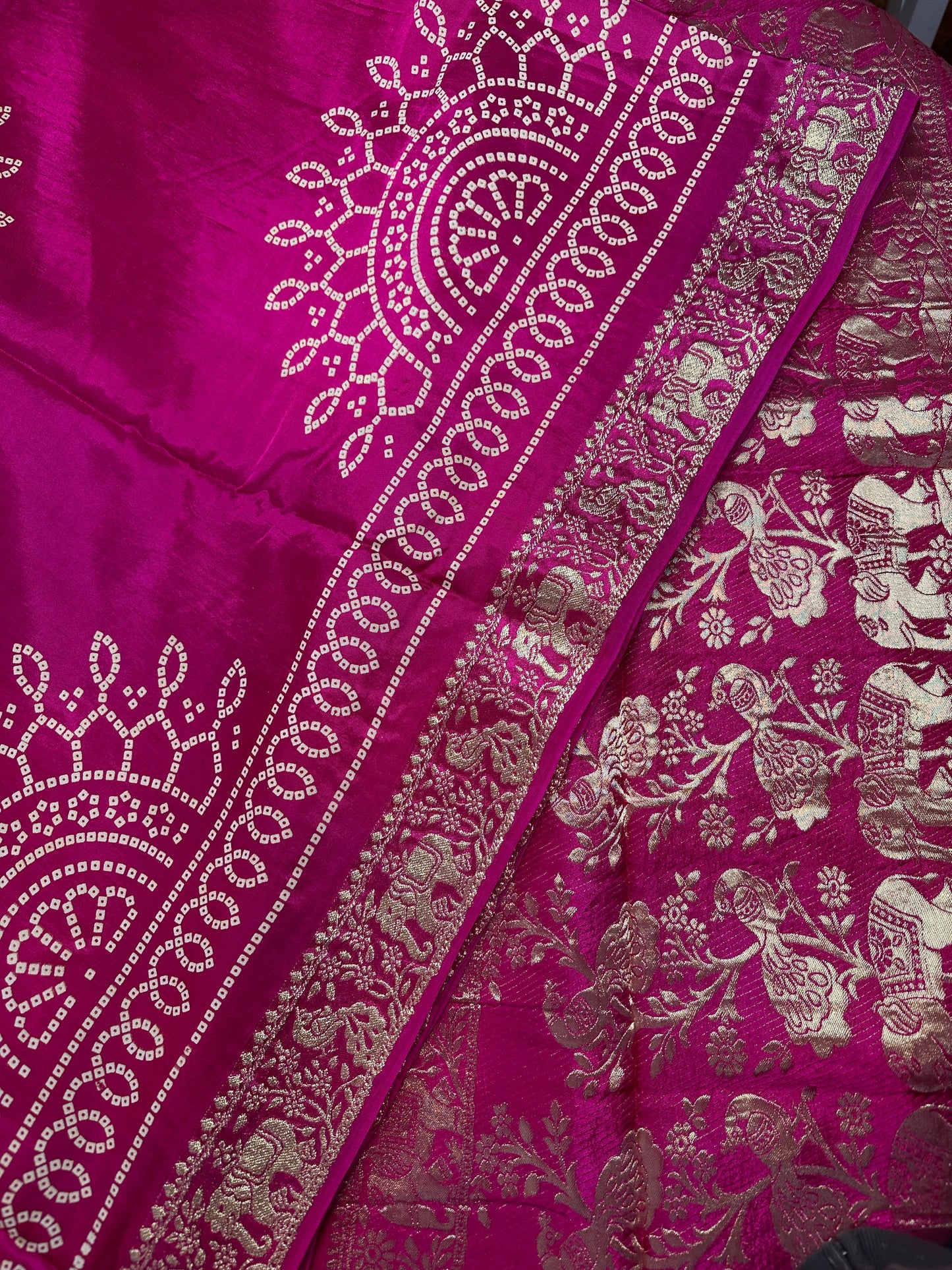 Bandhani Bhandej Pink Gajji Silk Saree