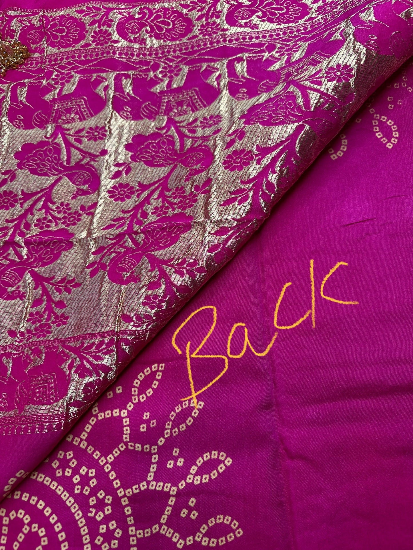 Bandhani Bhandej Pink Gajji Silk Saree