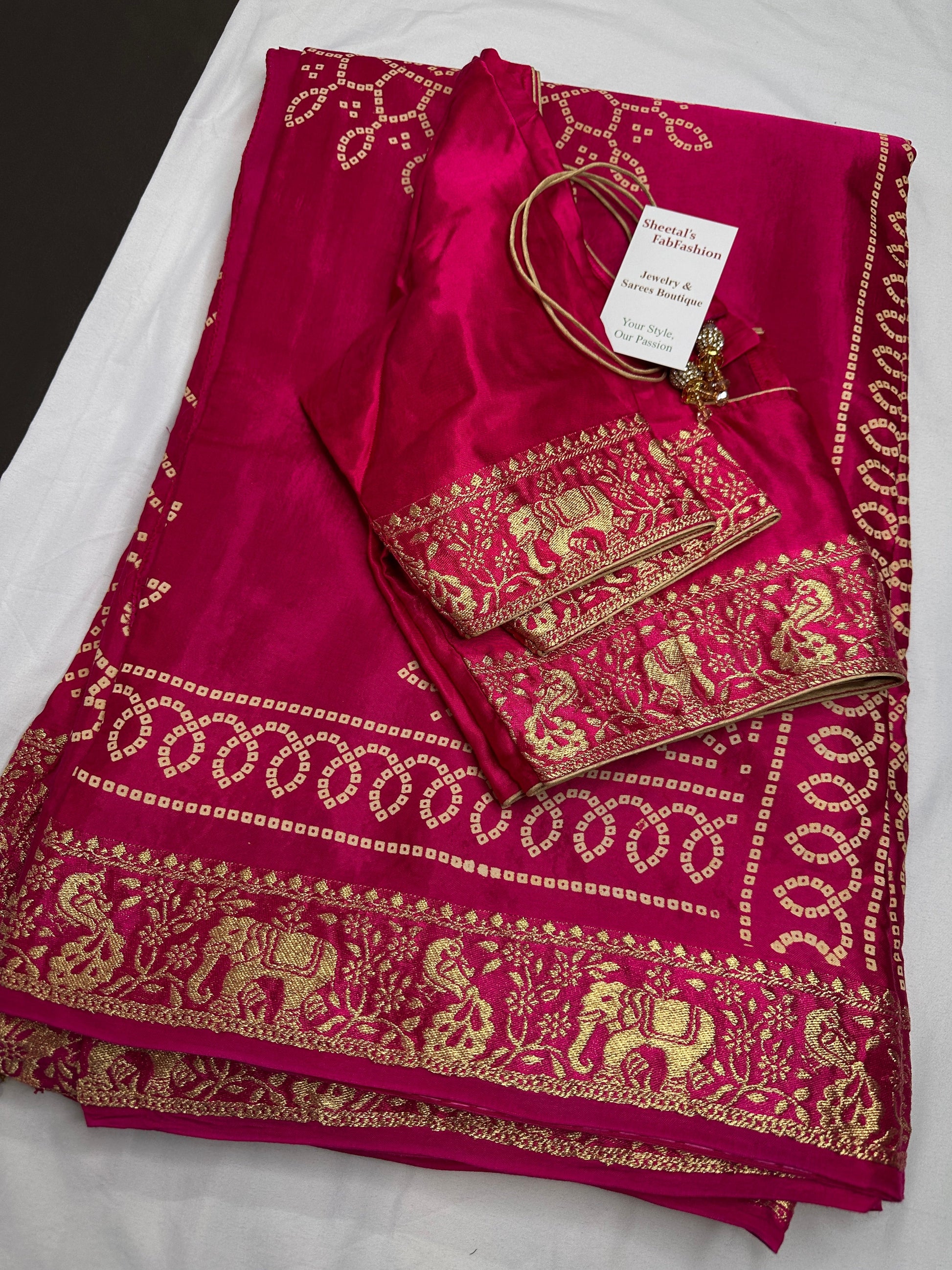 Bandhani Bhandej Pink Gajji Silk Saree