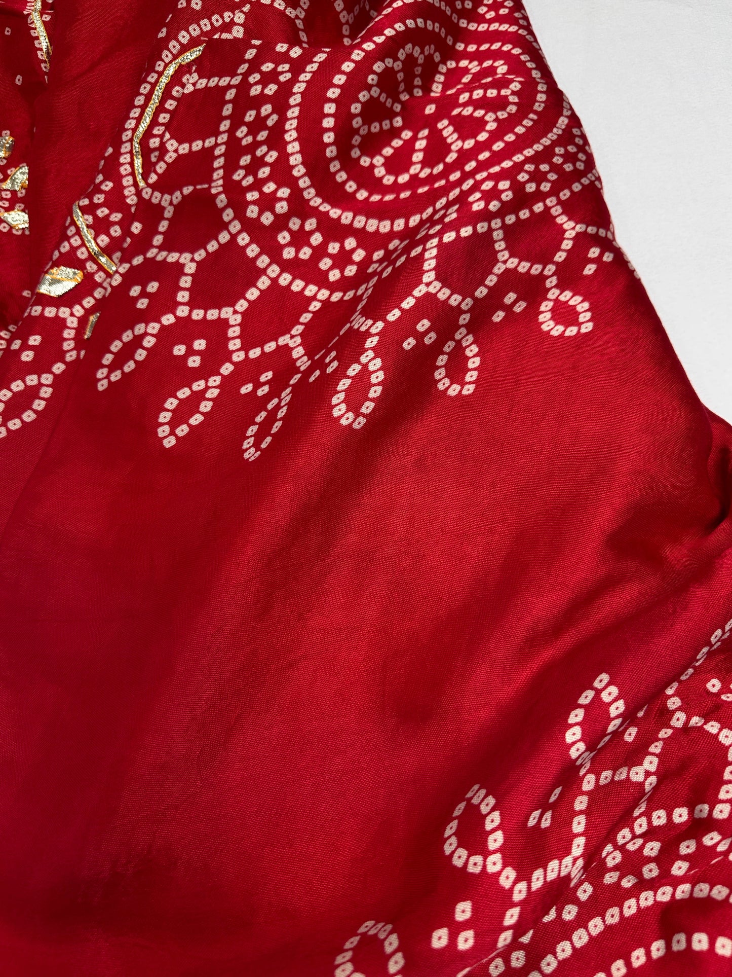 Pure Bandhani Bhandej red Gotta Patti Modal Silk Saree
