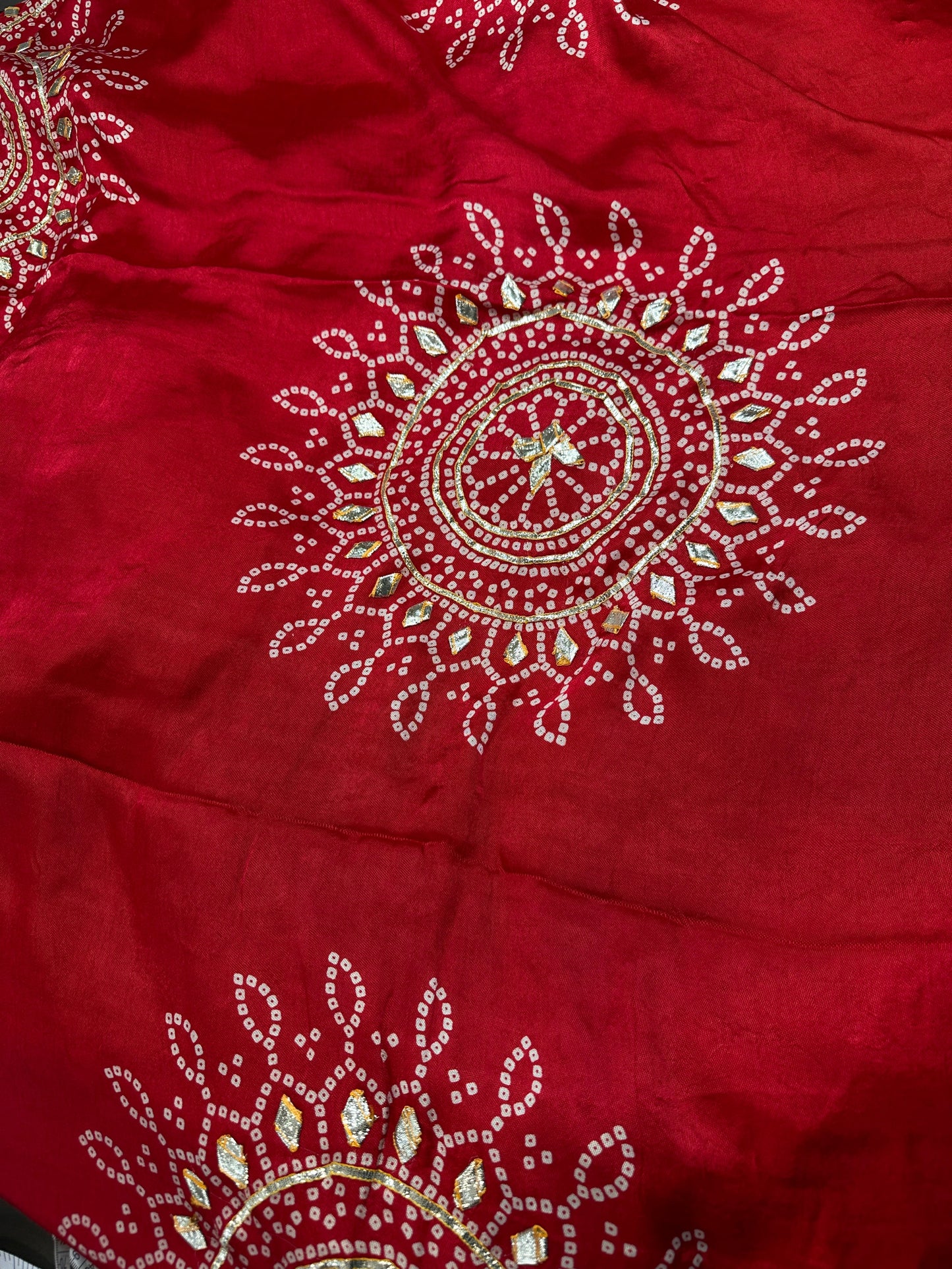 Pure Bandhani Bhandej red Gotta Patti Modal Silk Saree