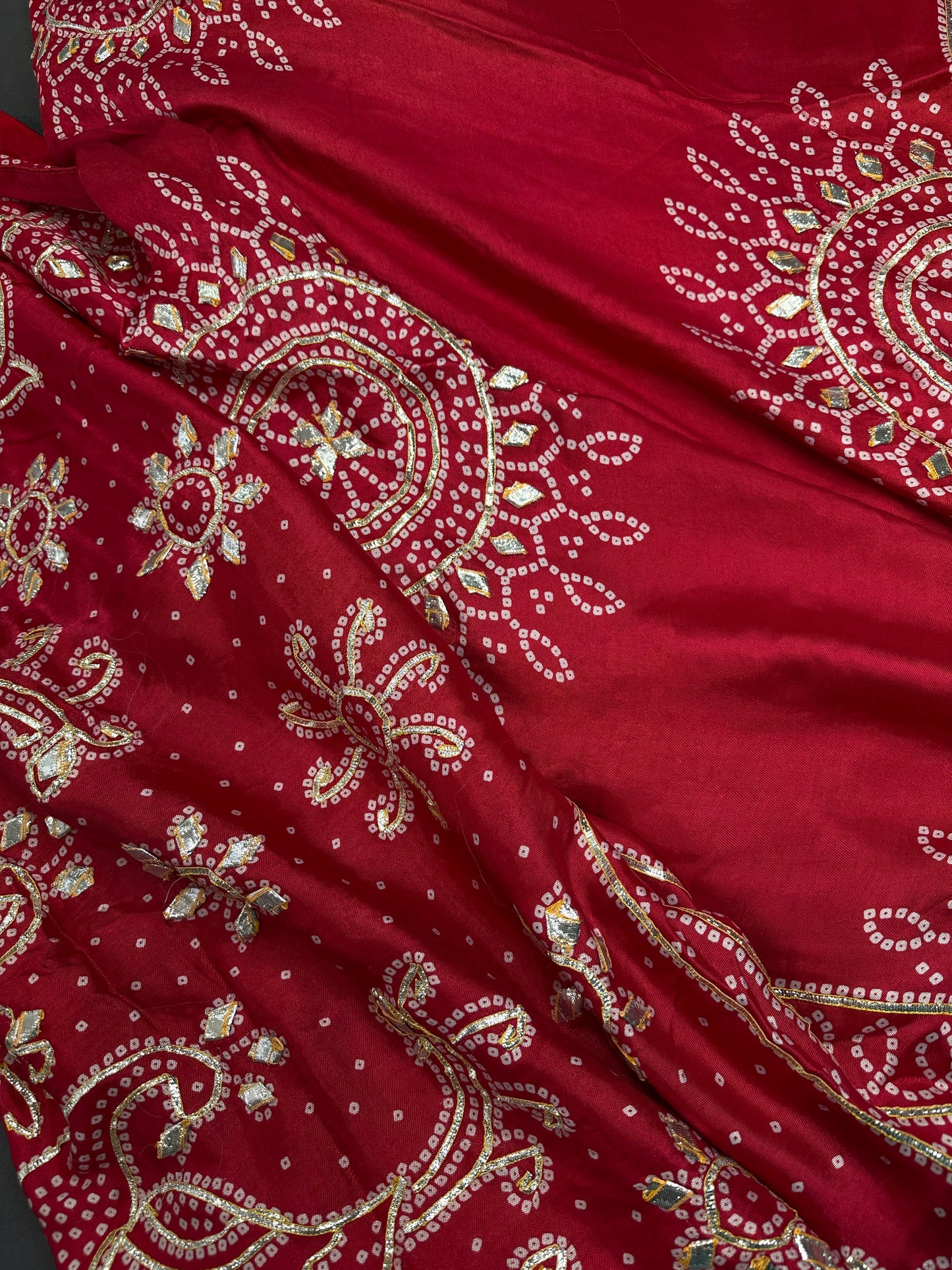 Pure Bandhani Bhandej red Gotta Patti Modal Silk Saree
