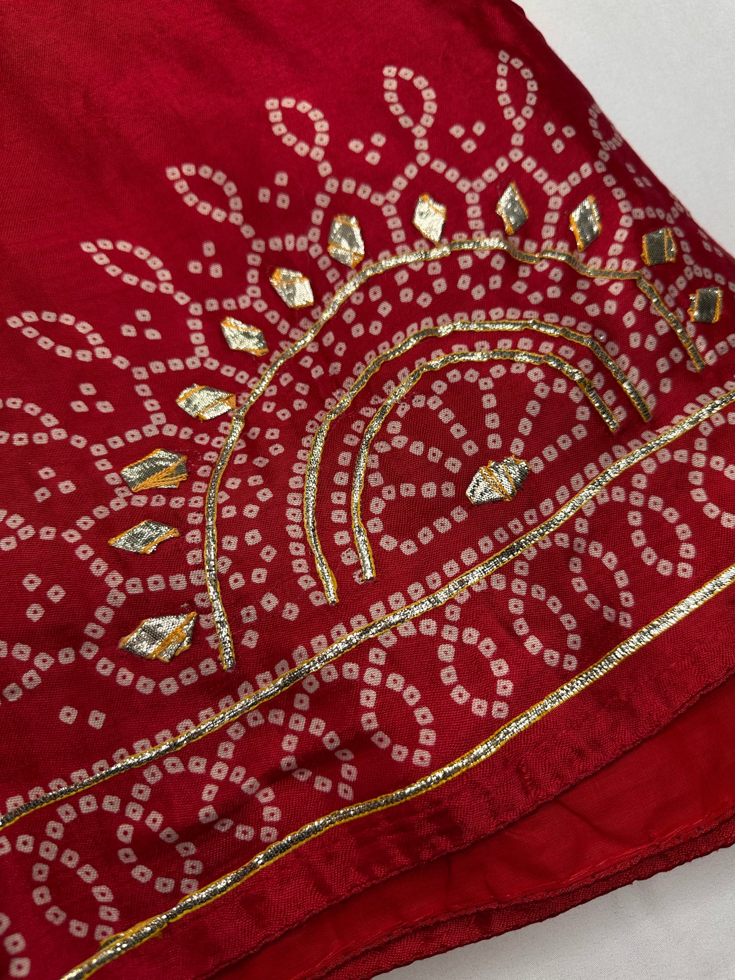 Pure Bandhani Bhandej red Gotta Patti Modal Silk Saree