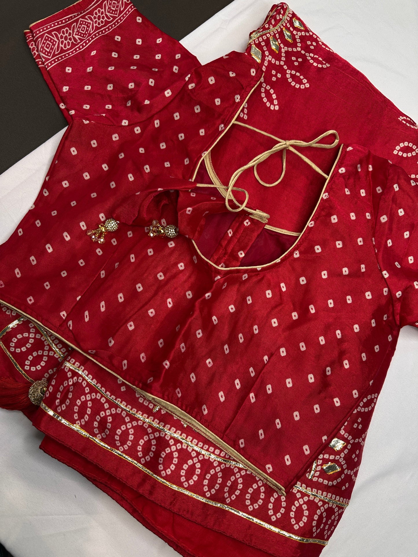 Pure Bandhani Bhandej red Gotta Patti Modal Silk Saree