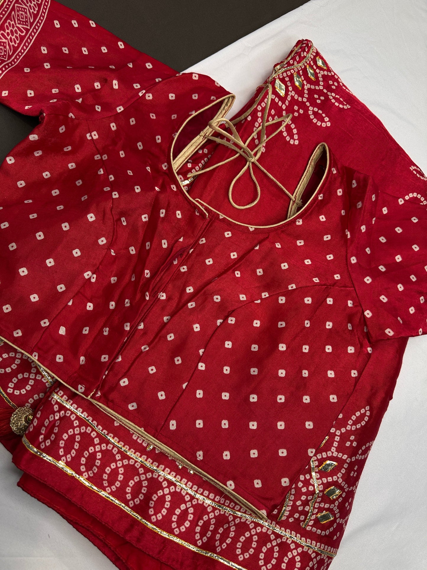 Pure Bandhani Bhandej red Gotta Patti Modal Silk Saree