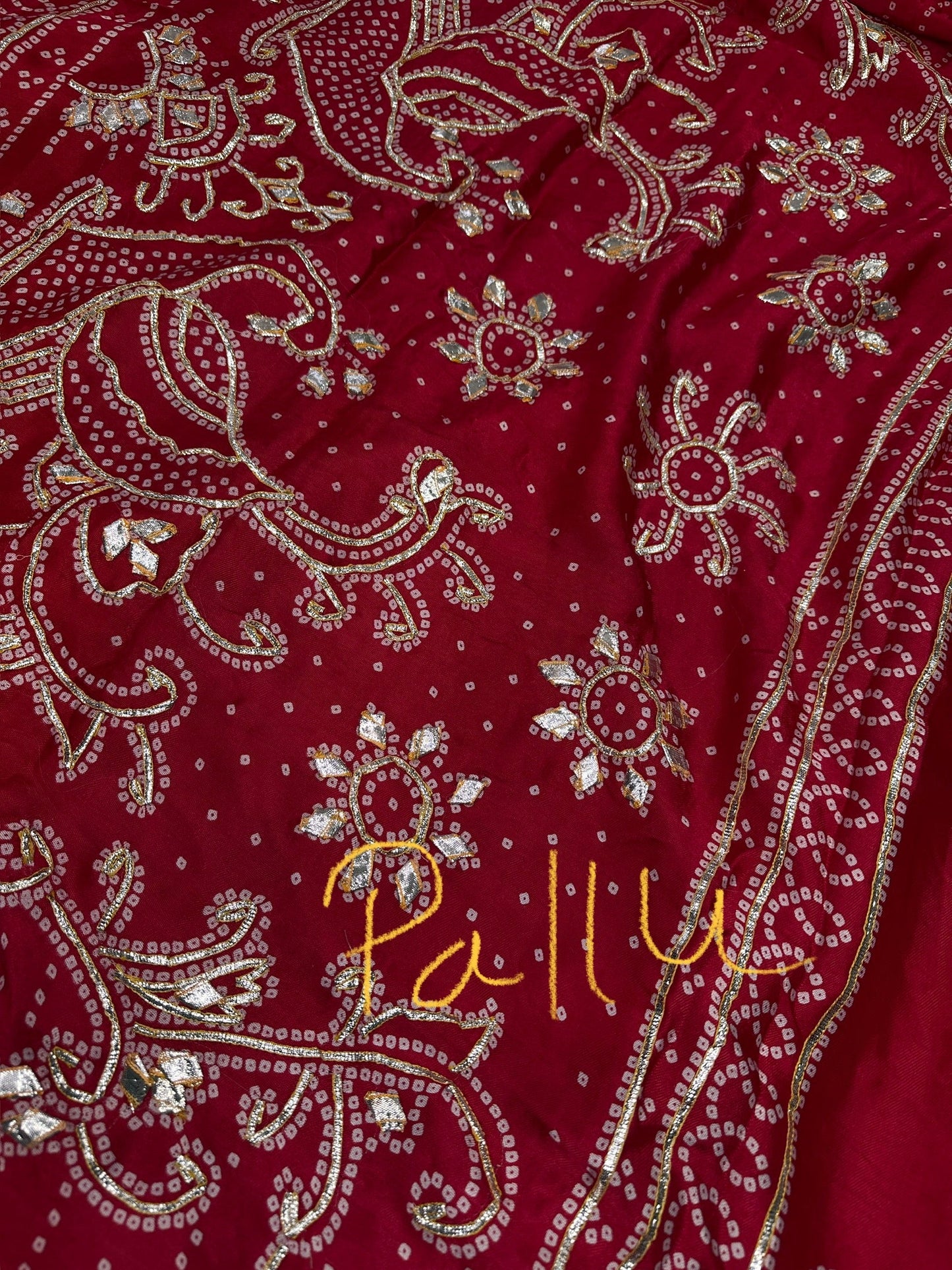 Pure Bandhani Bhandej red Gotta Patti Modal Silk Saree