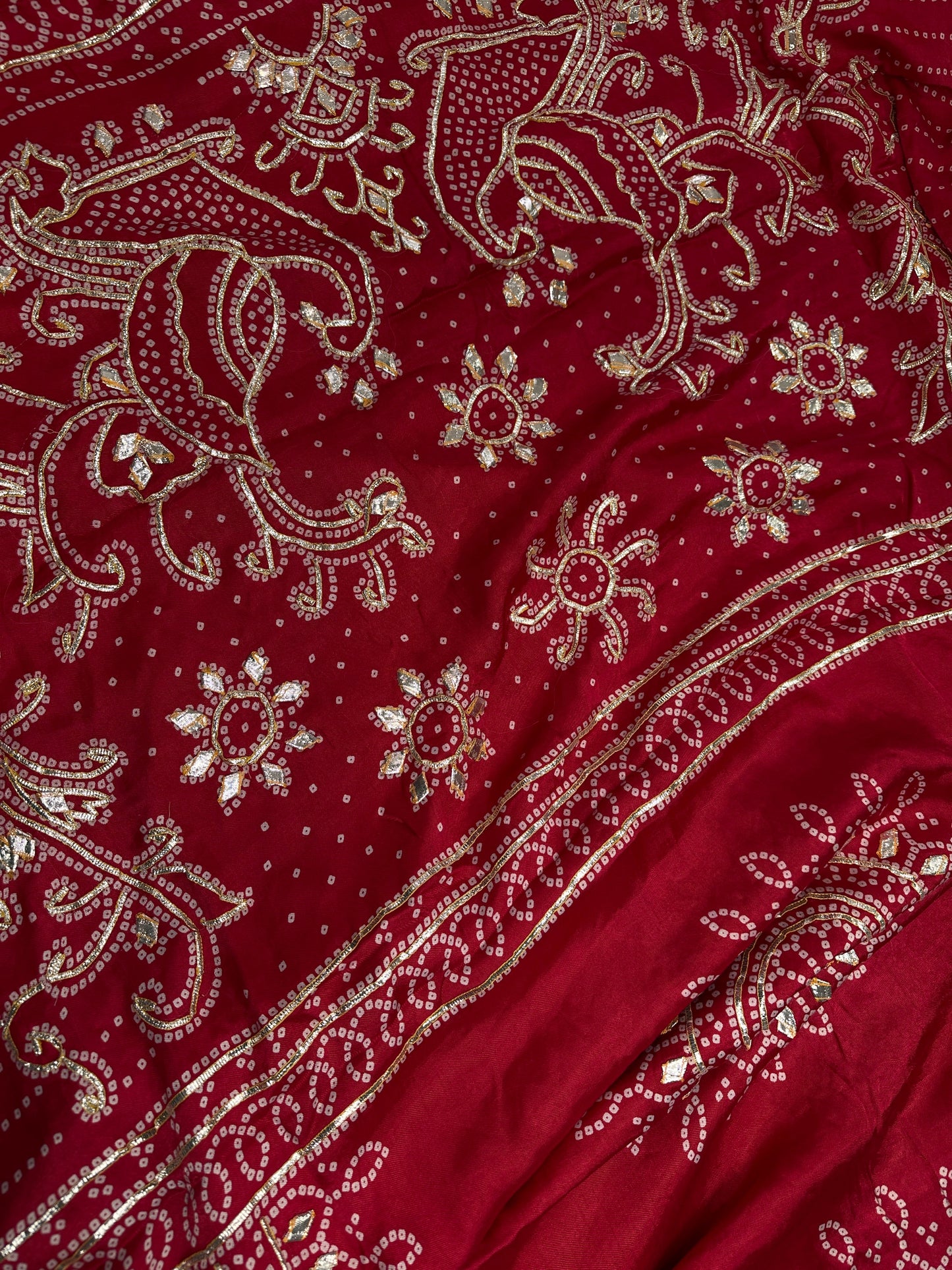 Pure Bandhani Bhandej red Gotta Patti Modal Silk Saree