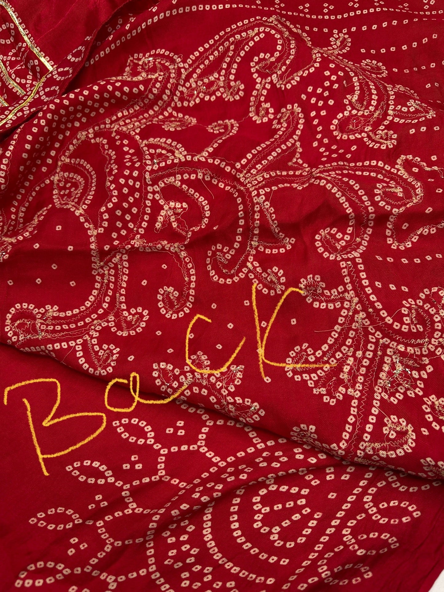 Pure Bandhani Bhandej red Gotta Patti Modal Silk Saree