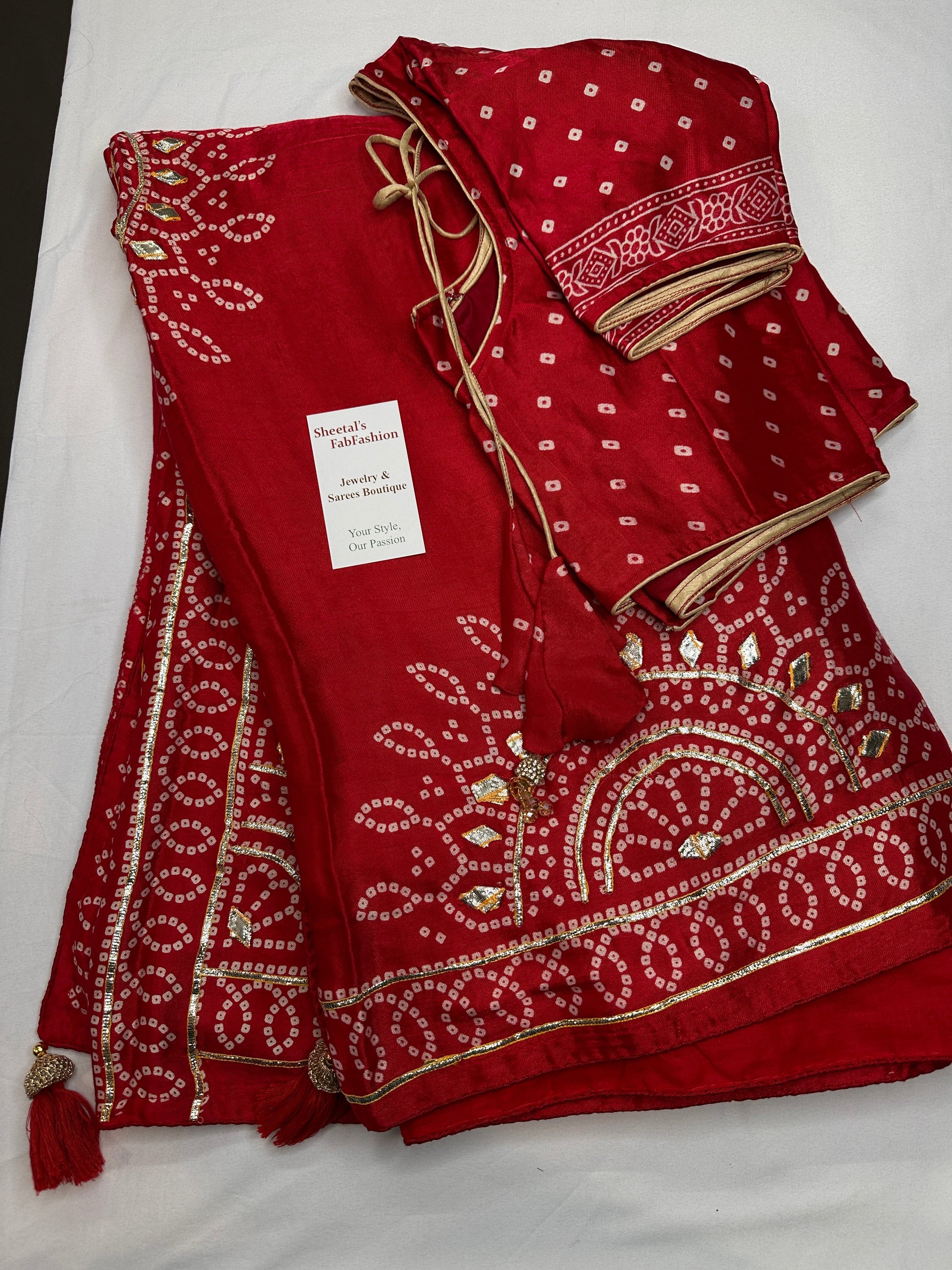Pure Bandhani Bhandej red Gotta Patti Modal Silk Saree