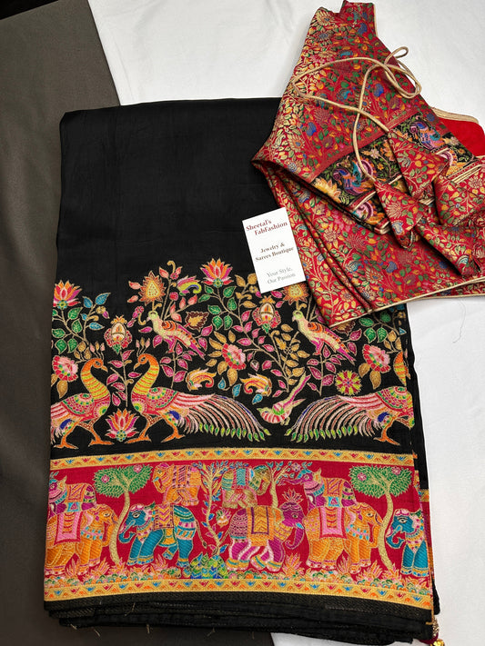 Pure  Pashmina Weaving  Ziraf Silk Saree