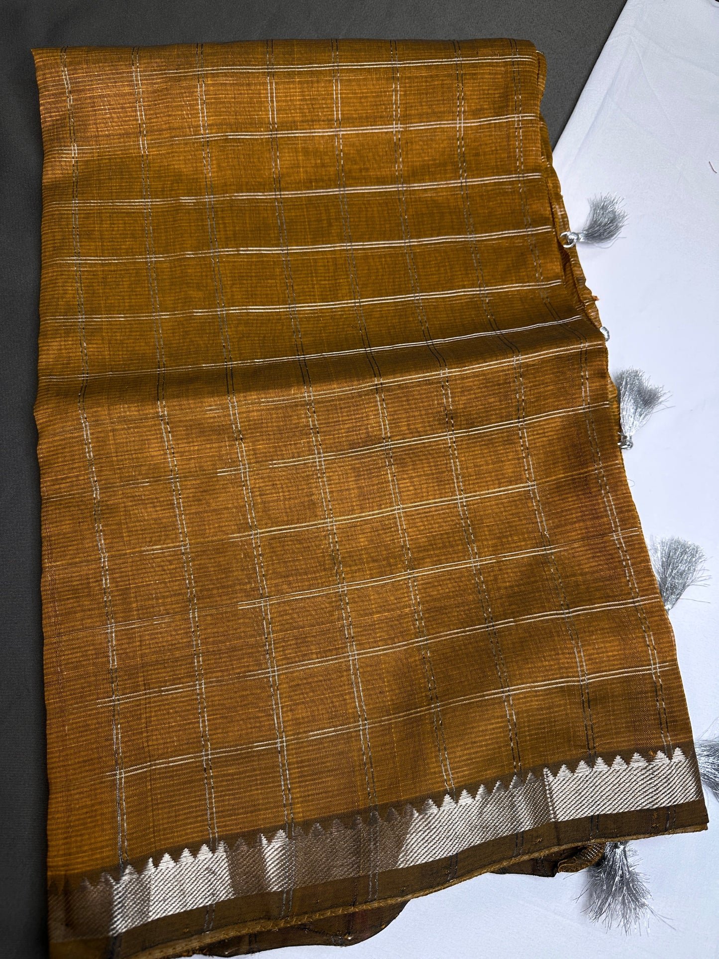Mustard Brown Cotton Silk Mangalgiri Saree