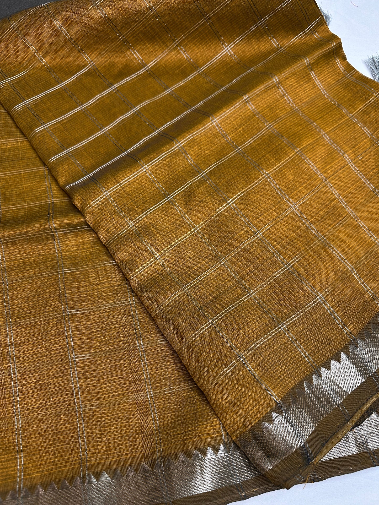 Mustard Brown Cotton Silk Mangalgiri Saree
