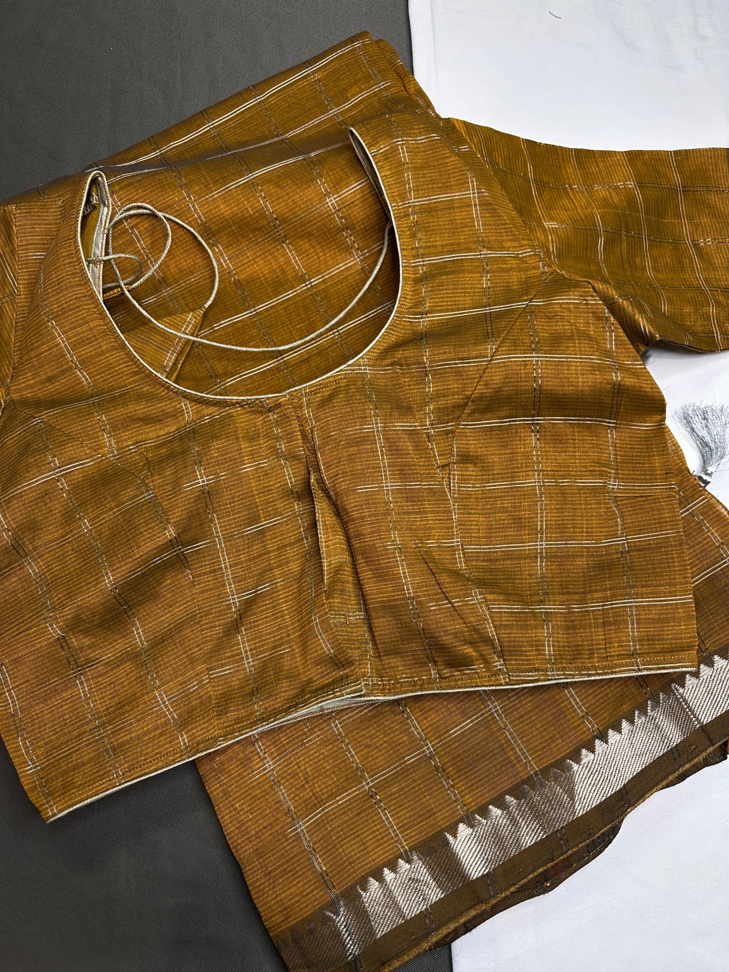 Mustard Brown Cotton Silk Mangalgiri Saree