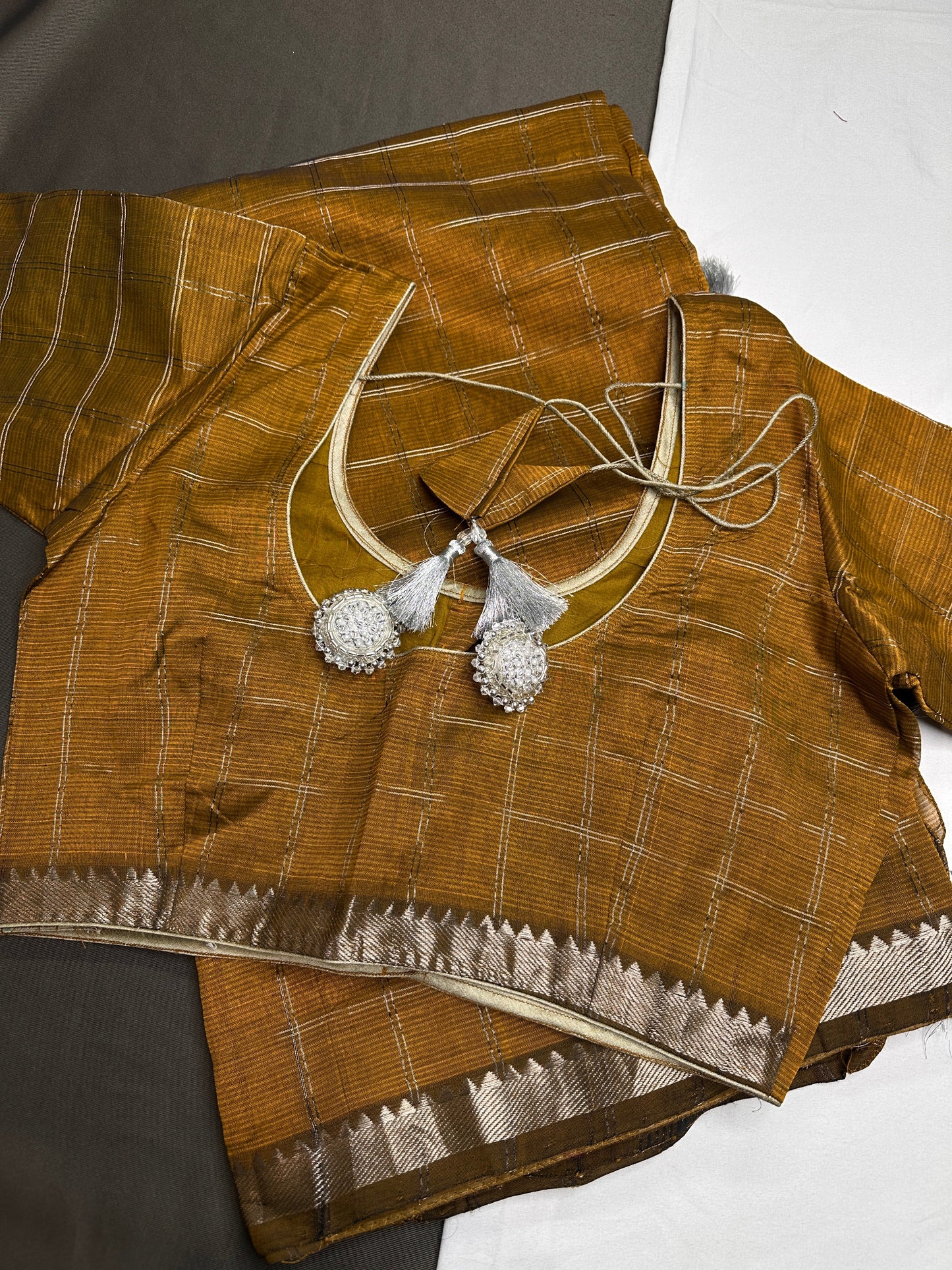 Mustard Brown Cotton Silk Mangalgiri Saree