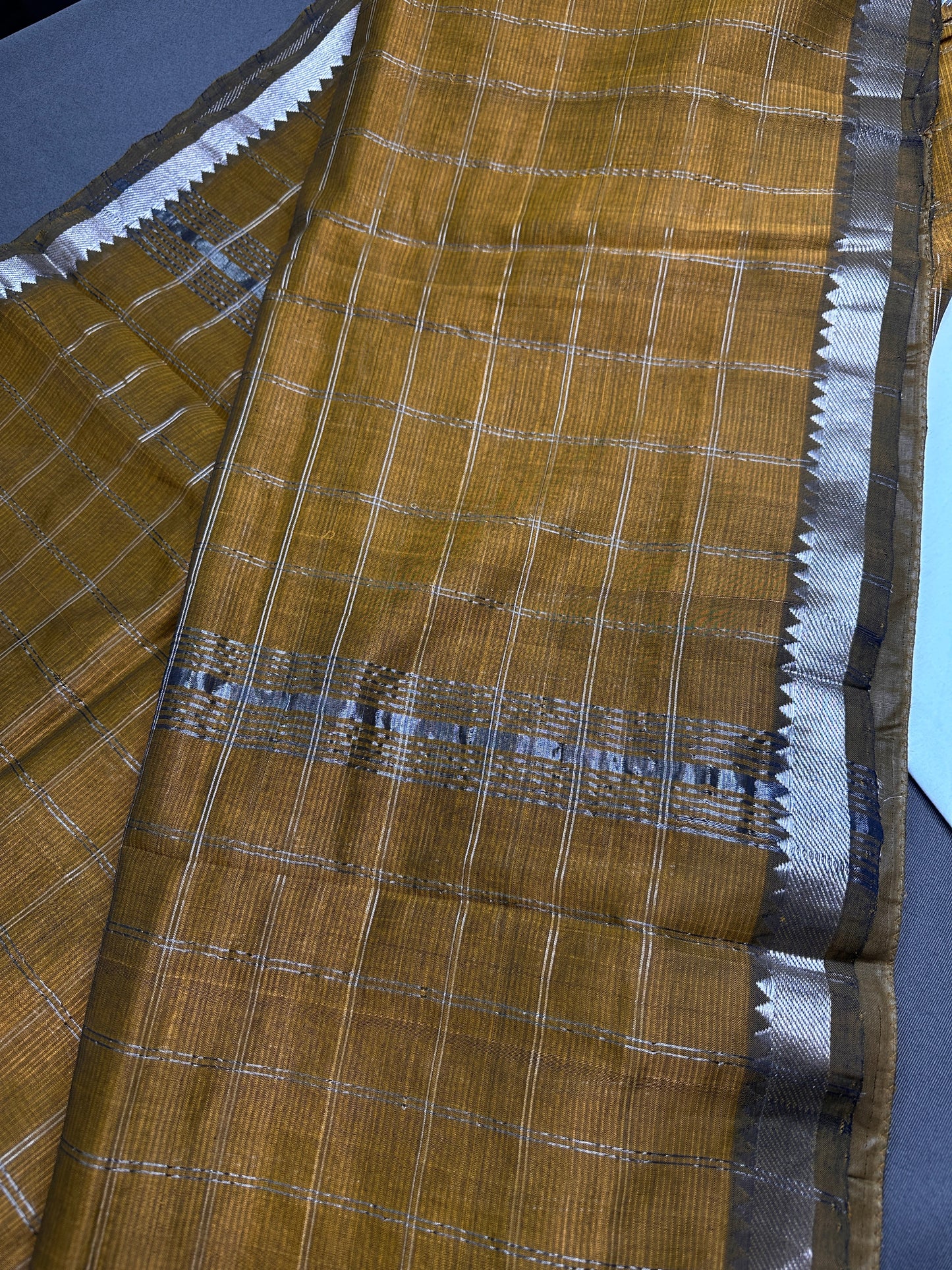 Mustard Brown Cotton Silk Mangalgiri Saree