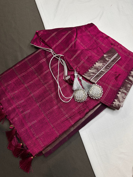 Magenta Pink Cotton Silk Mangalgiri Saree