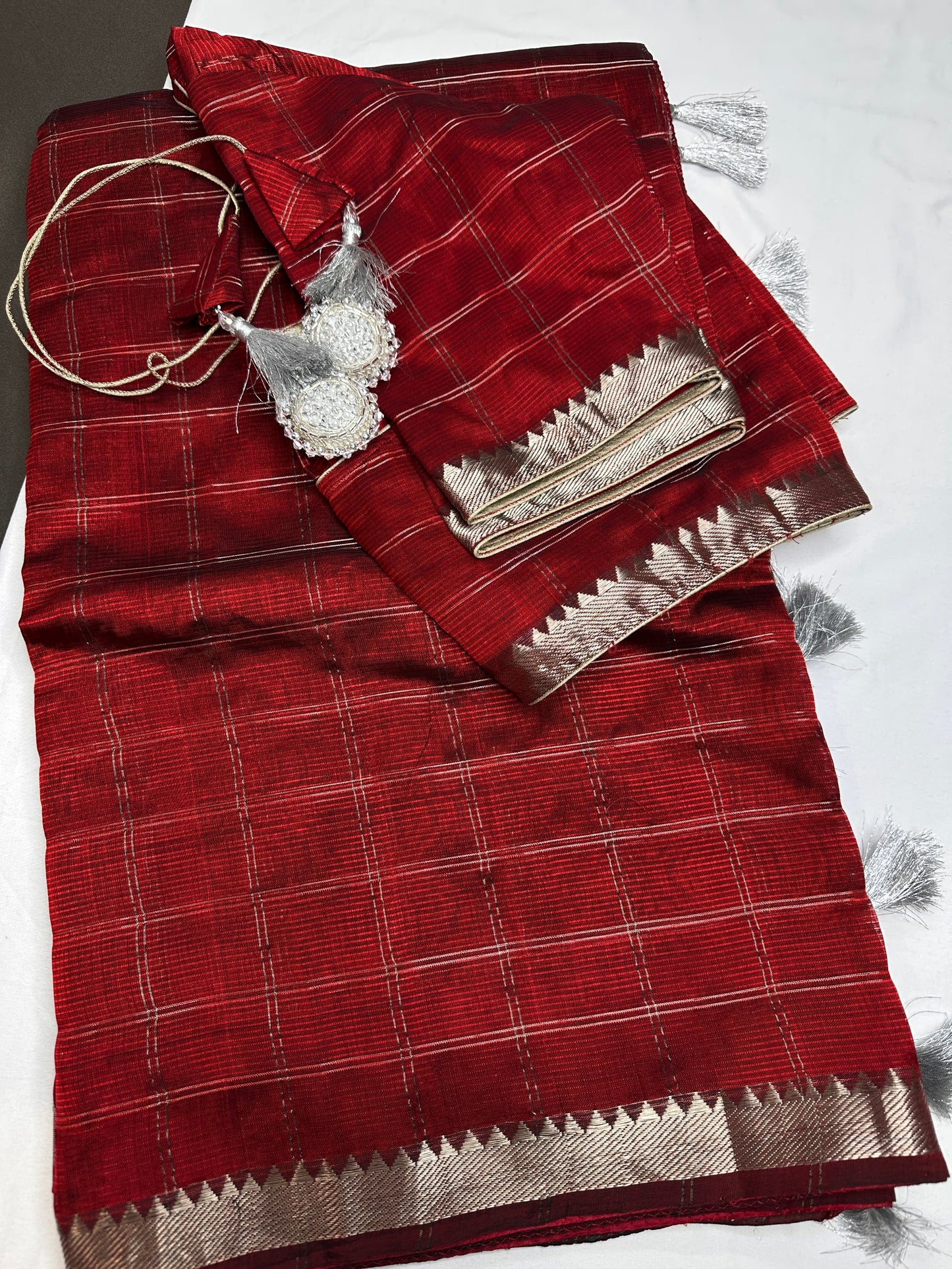Red Cotton Silk Mangalgiri Saree