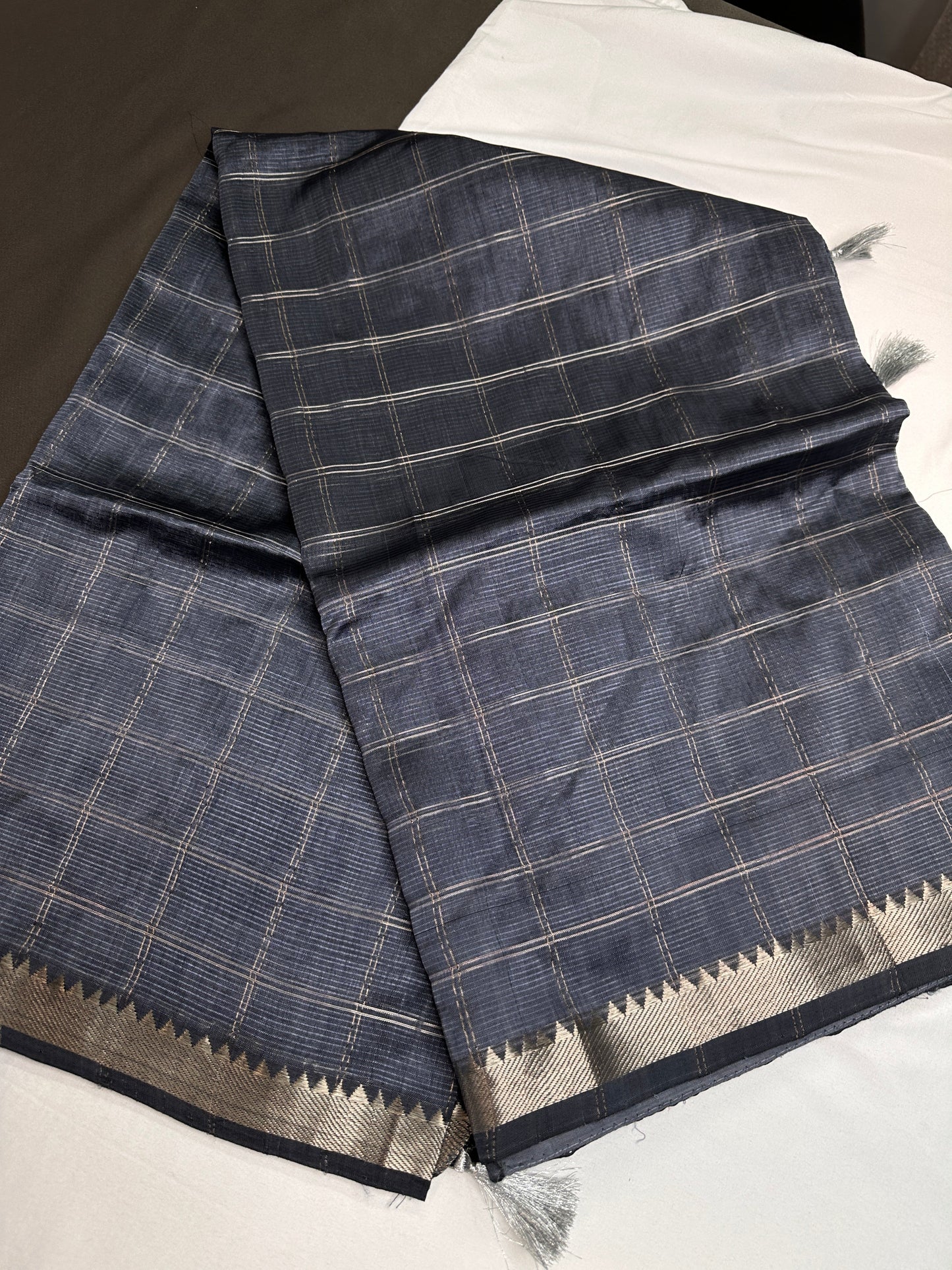 Blue Cotton Silk Mangalgiri Saree