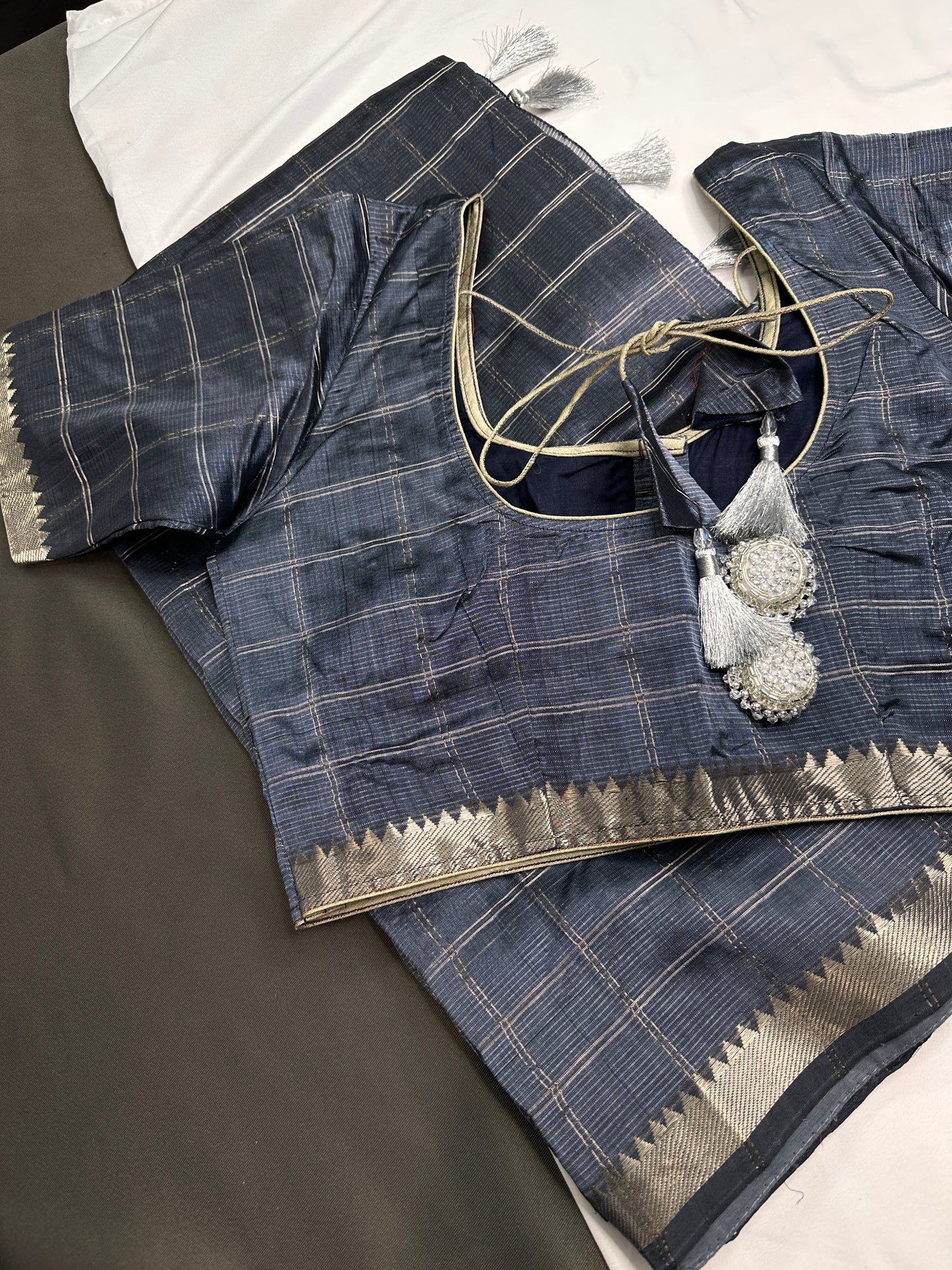 Blue Cotton Silk Mangalgiri Saree