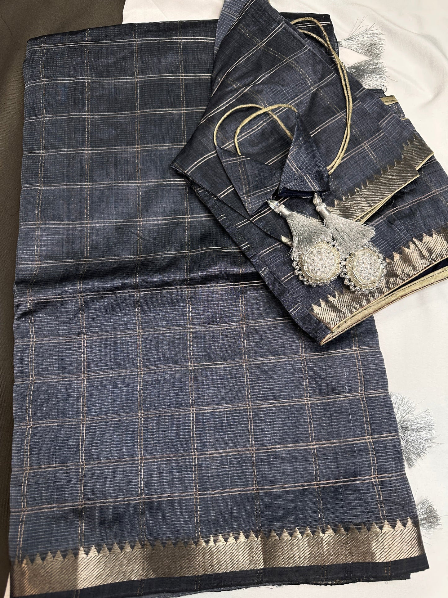 Blue Cotton Silk Mangalgiri Saree