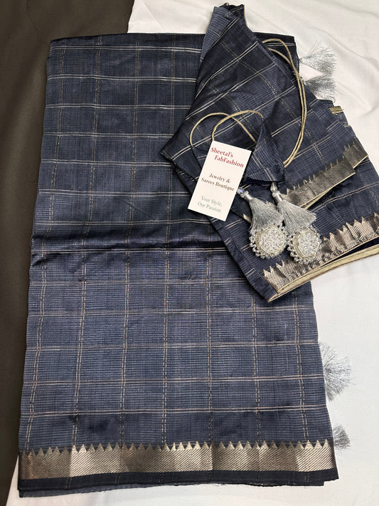 Blue Cotton Silk Mangalgiri Saree