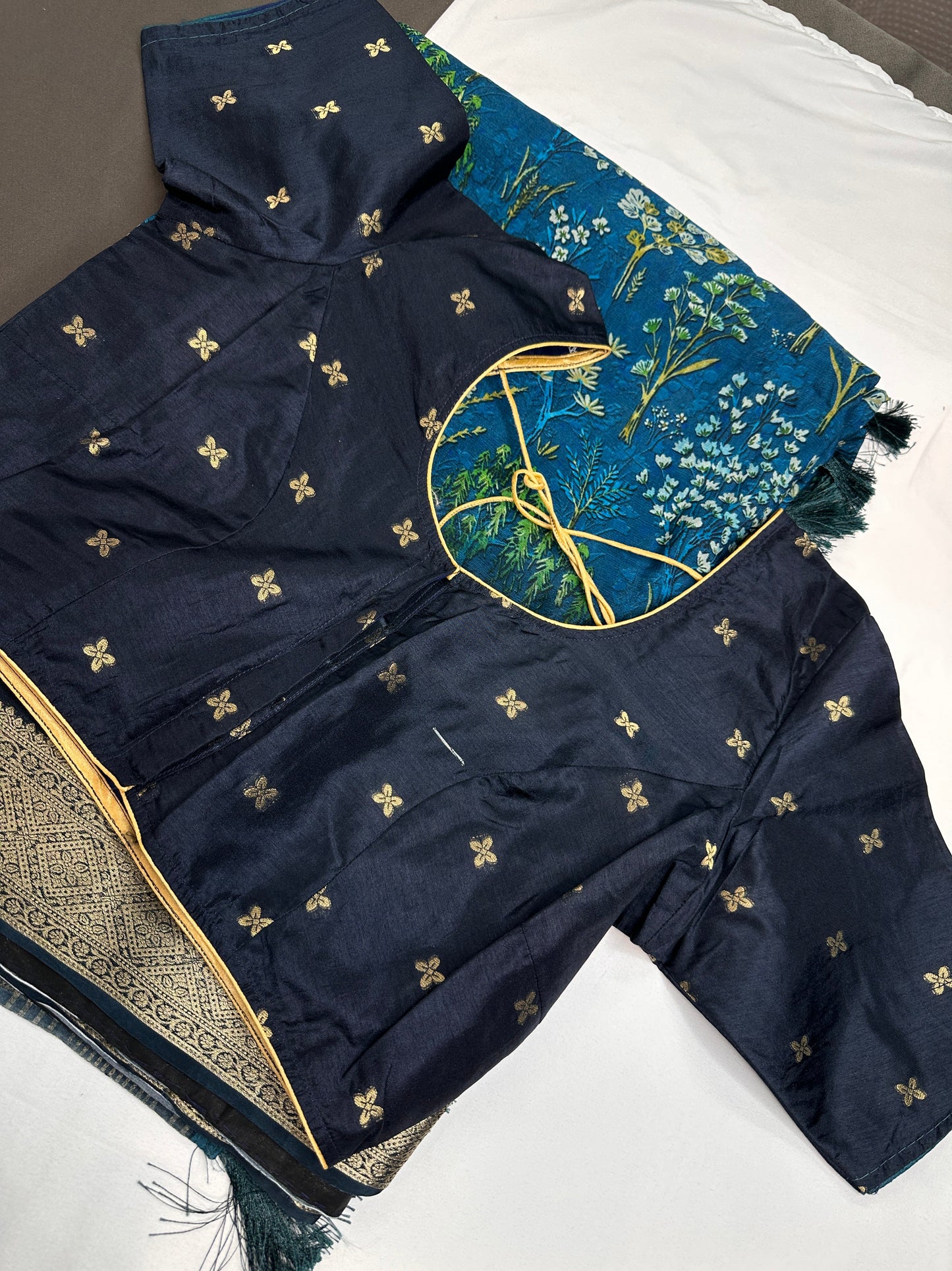 Floral Pure Chiffon Blue Saree