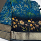 Floral Pure Chiffon Blue Saree