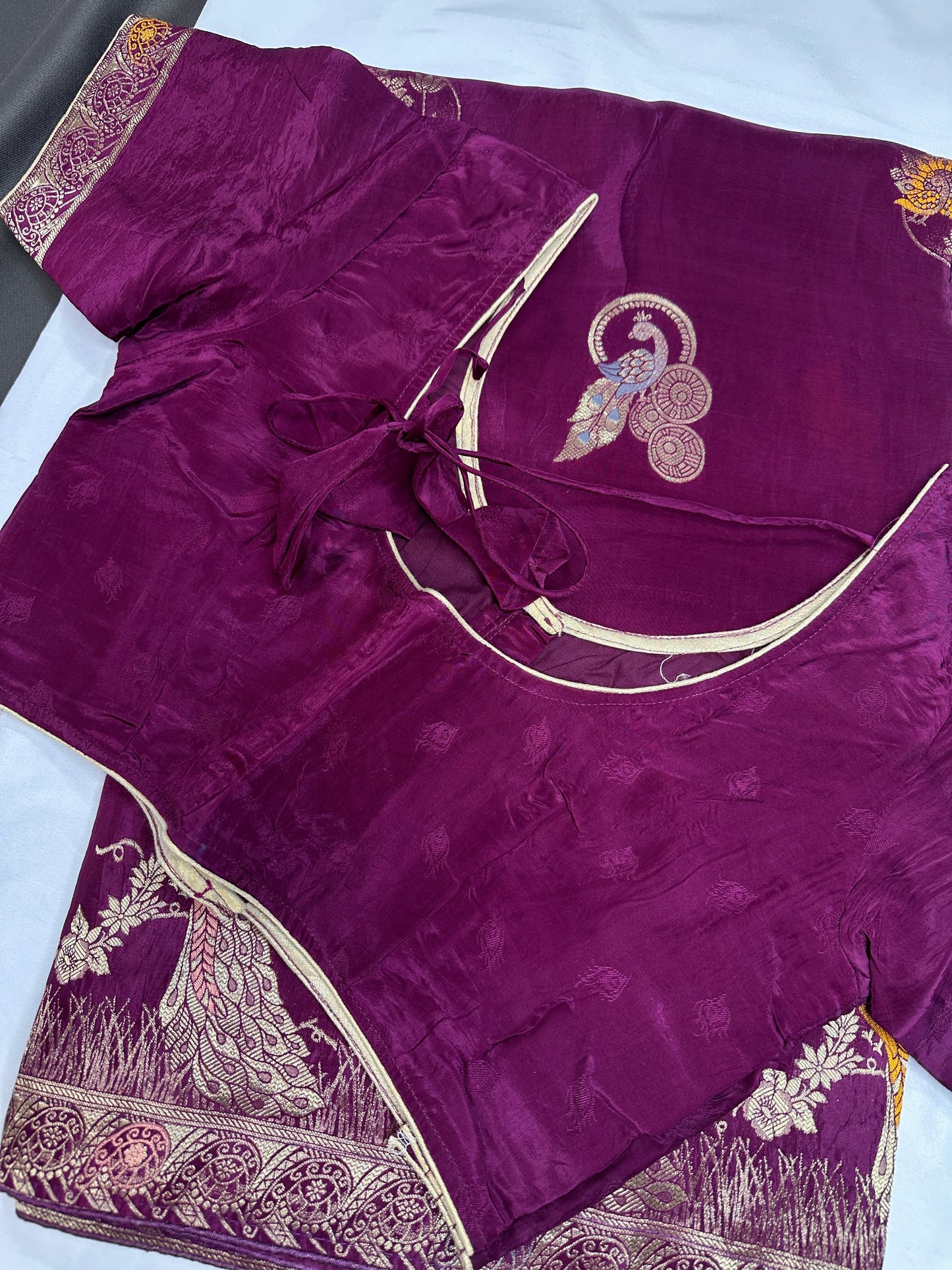 Purple Magenta Peacock Pattern Banarsi Silk Saree