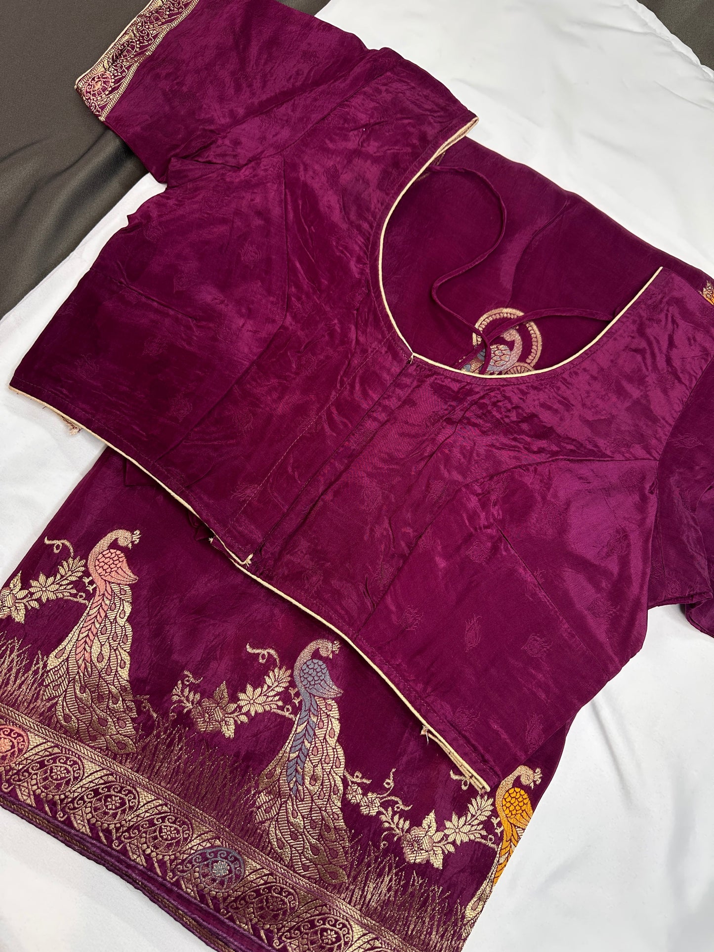 Purple Magenta Peacock Pattern Banarsi Silk Saree