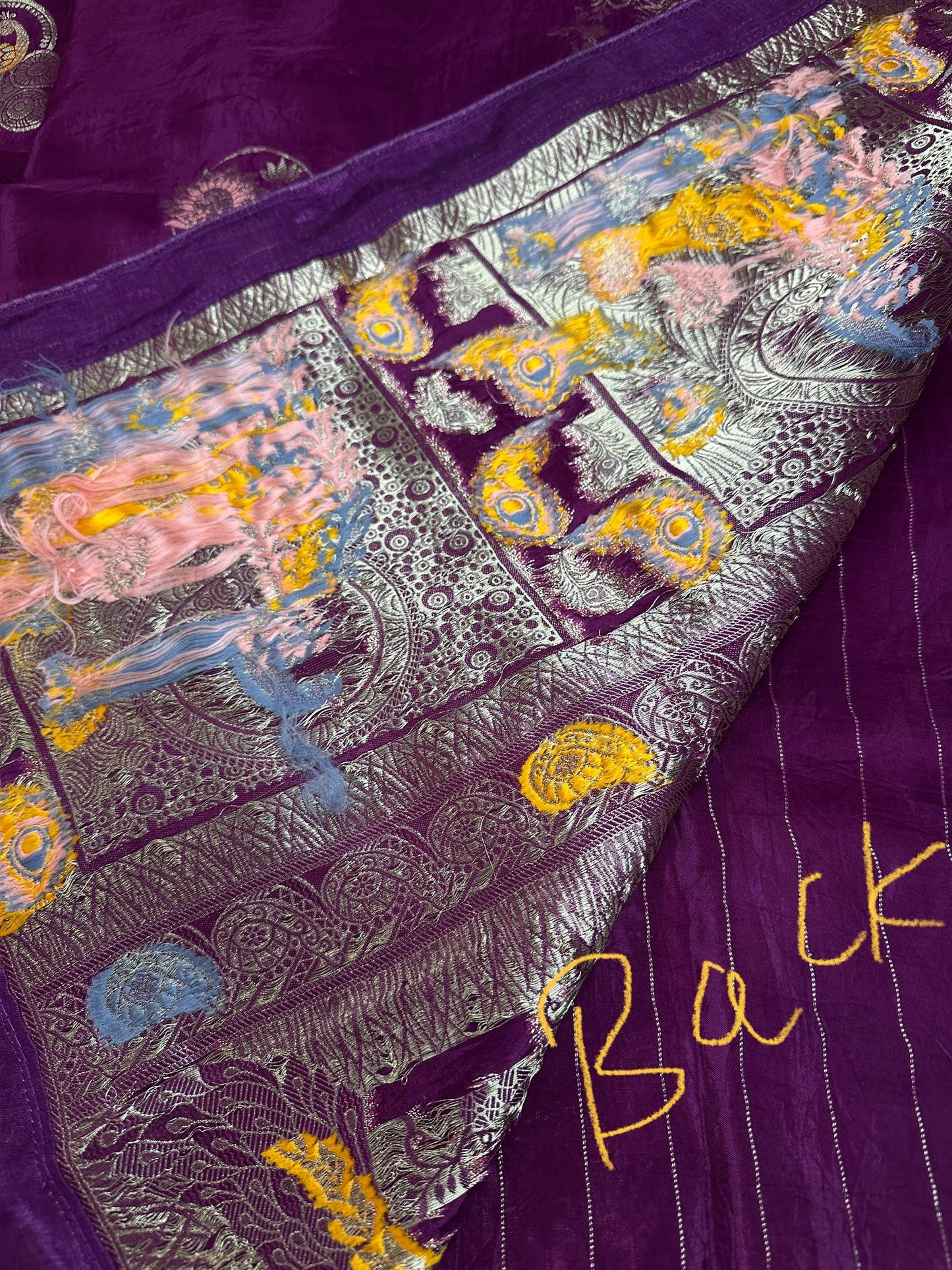 Purple Magenta Peacock Pattern Banarsi Silk Saree