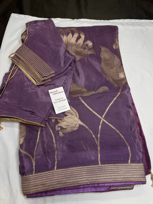 Purple lavender Banarsi Silk Saree
