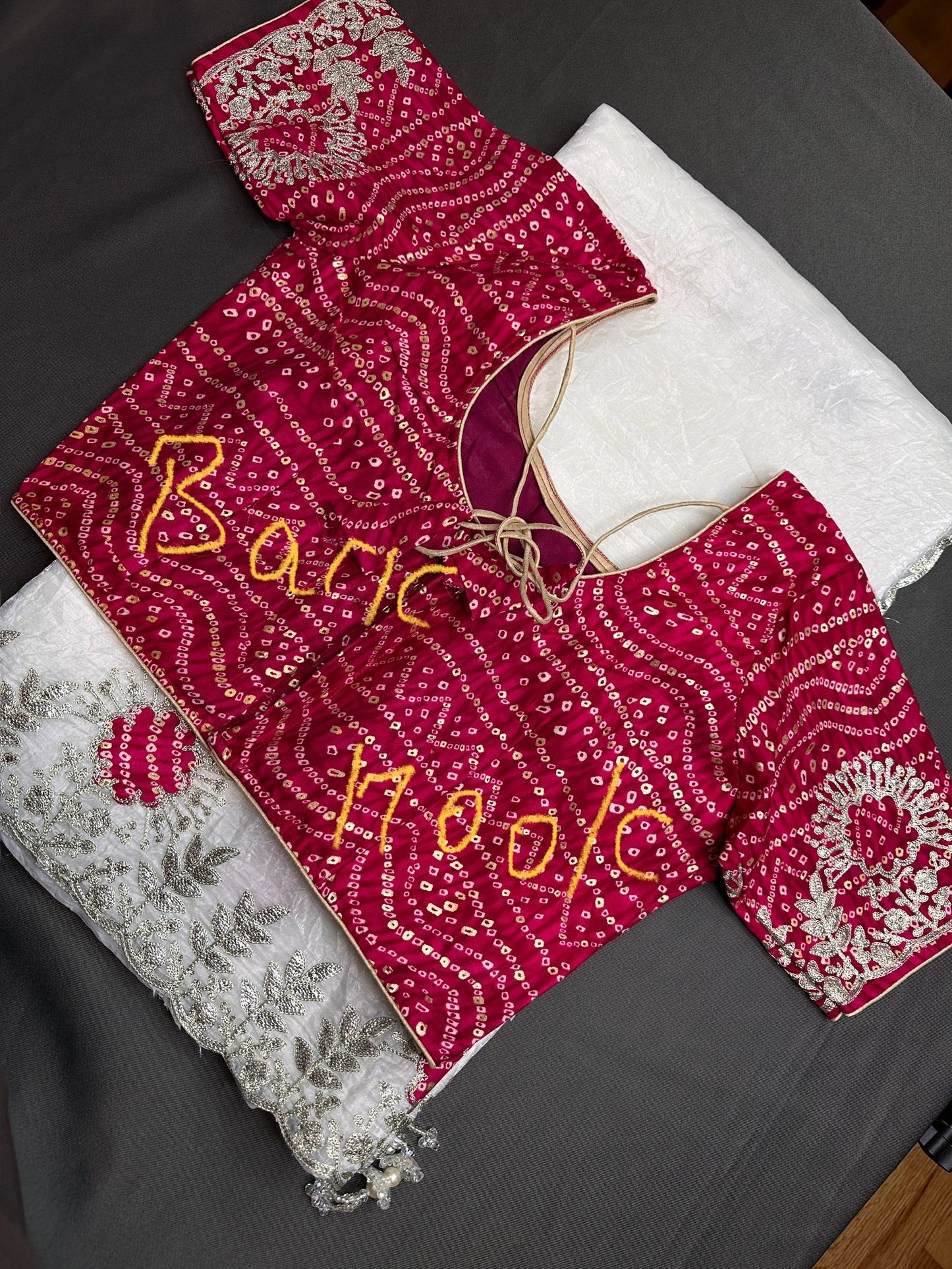 White Organza Tissue Silk Saree with Badhani Blouse