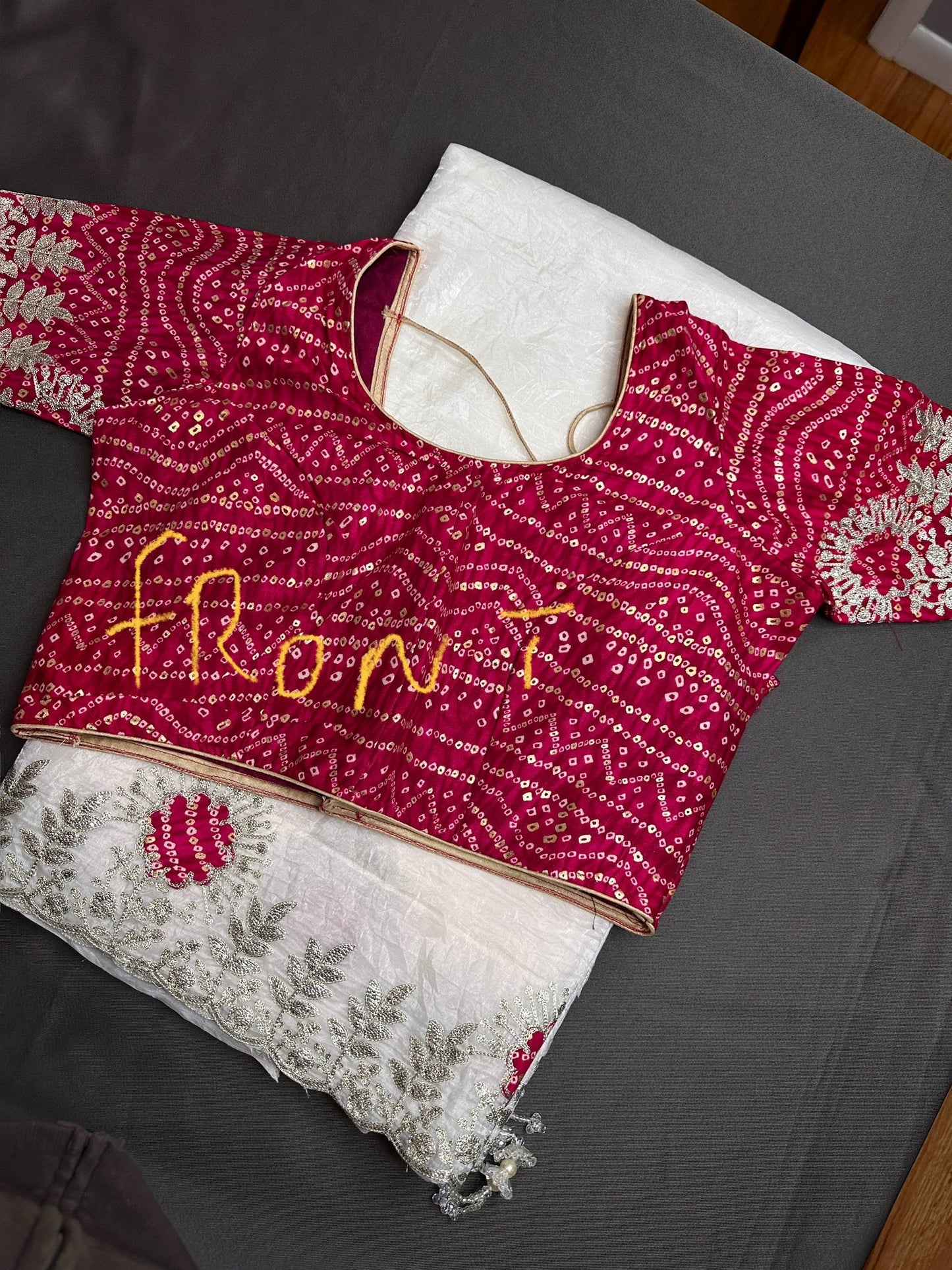 White Organza Tissue Silk Saree with Badhani Blouse